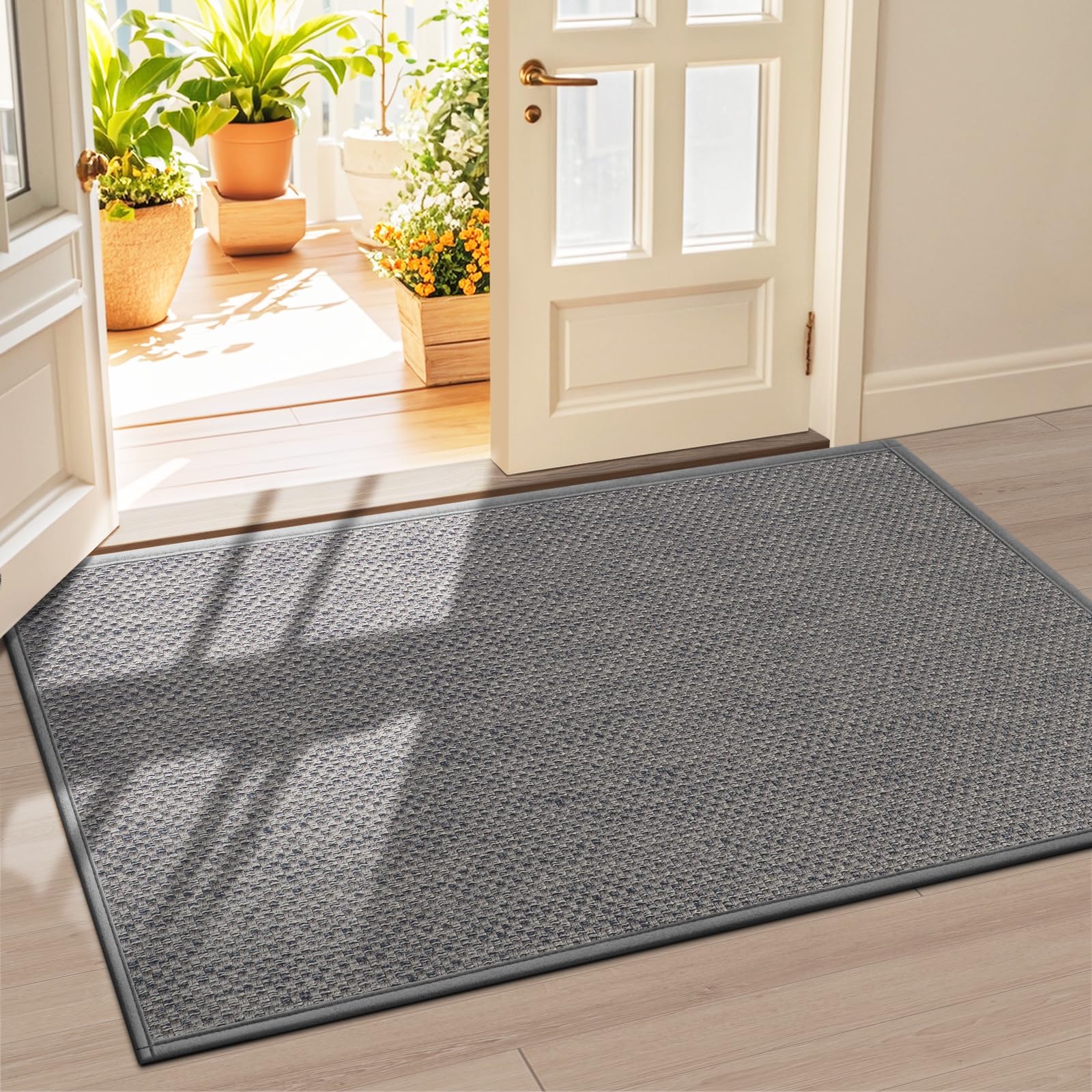 LEKEEPGO Door Mat 24"x36", Non Slip Door Mat Indoor Entrance, Rubber Backing Front Indoor Door mats Washable Absorbent Doormat Low-Profile Entryway Entry Resist Dirt Inside Door Mats, Grey