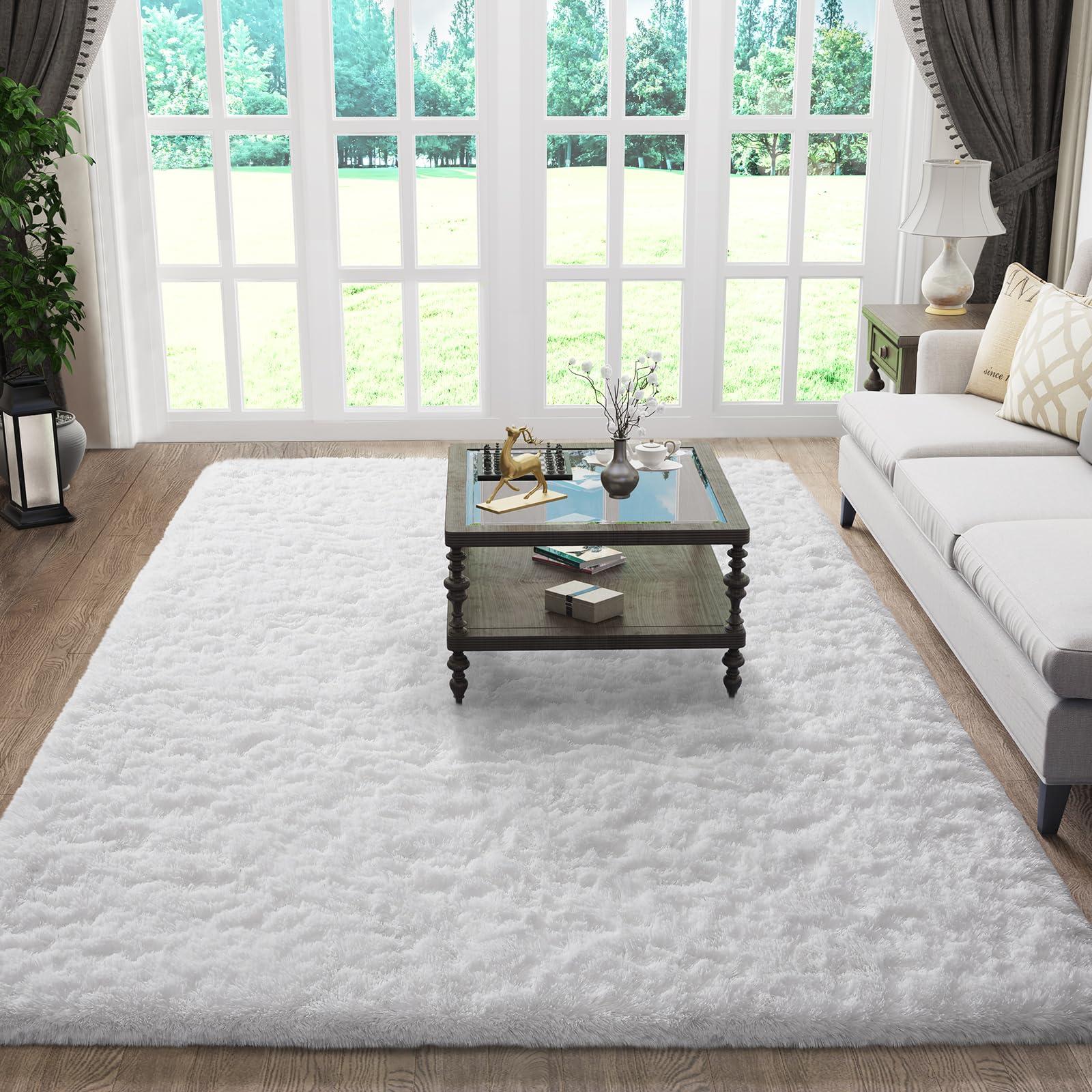 Ophanie 8x10 Area Rugs for Living Room, Upgrade Non-Slip Fluffy Soft Large Shag Bedroom Carpet, Ivory Big Indoor Thick Nursery Rug, Carpets for Boy and Girls Room Dorm Home Decor Aesthetic