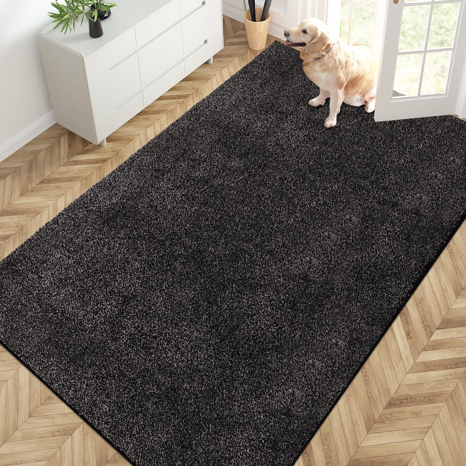 PURRUGS Dirt Trapping Door Mat 24" x 35.5", Non-Slip Machine Washable Entryway Rug, Dog Doormat, Indoor Front Door Mat, Super Absorbent Entry Rug for Muddy Shoes & Paws, Charcoal