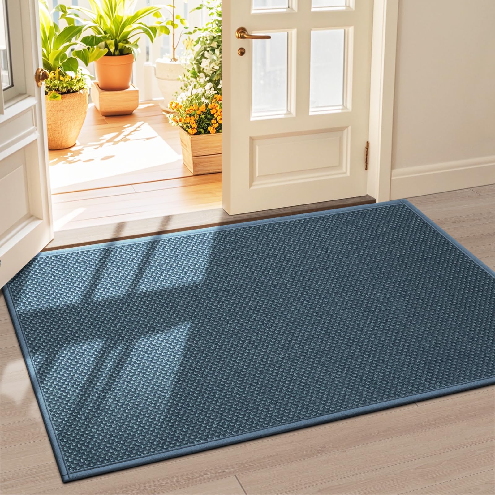 LEKEEPGO Door Mat 24"x36", Non Slip Door Mat Indoor Entrance, Rubber Backing Front Indoor Door mats Washable Absorbent Low-Profile Entryway Entry Resist Dirt Inside Door Mats, Khaki
