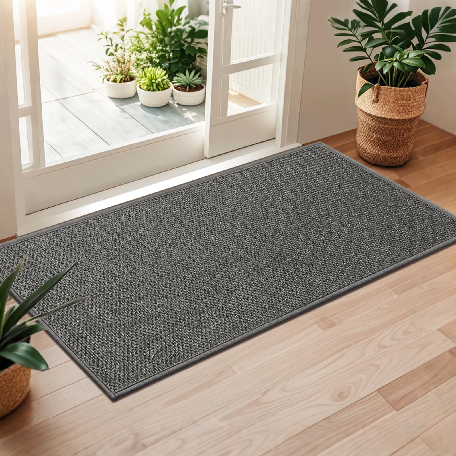 LEKEEPGO Door Mat 24"x36", Non Slip Door Mat Indoor Entrance, Rubber Backing Front Indoor Door mats Washable Absorbent Low-Profile Entryway Entry Resist Dirt Inside Door Mats, Khaki