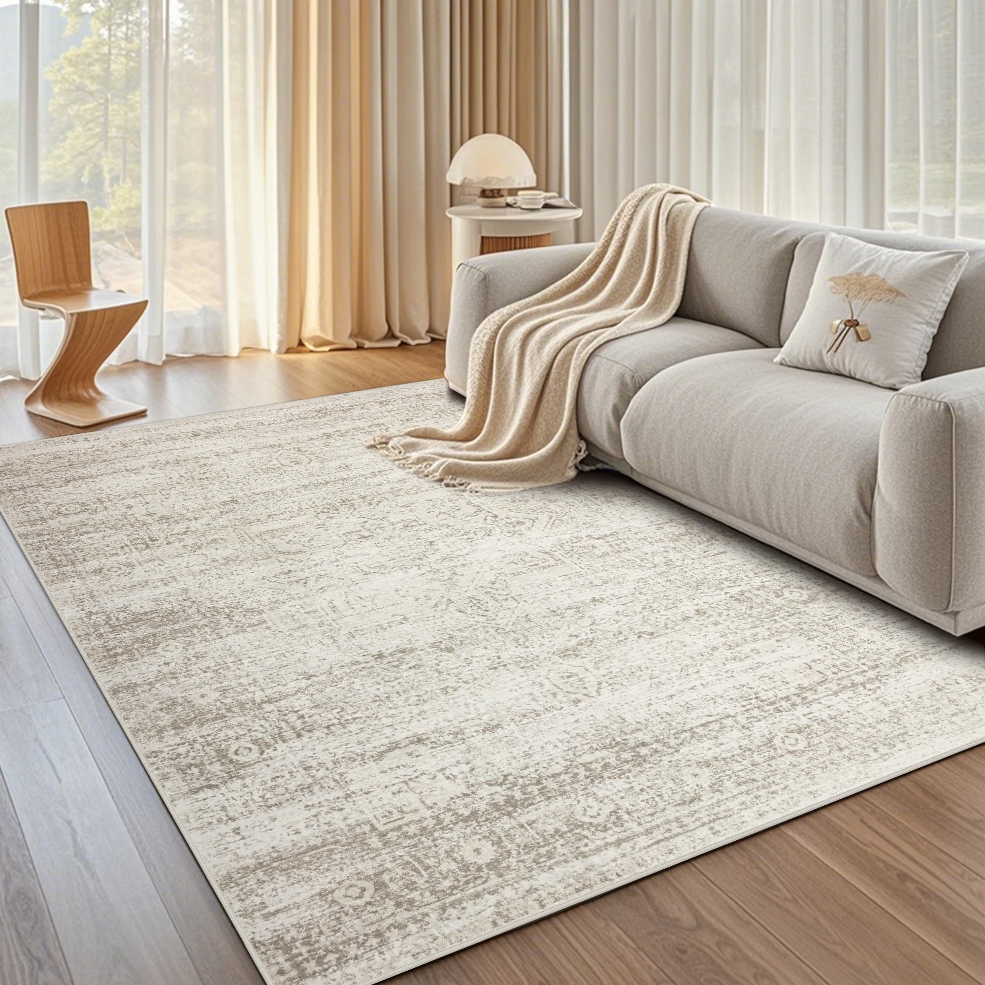 Srugn Washable Rugs 8x10 Area Rugs for Living Room,Ultra Soft Faux Wool Retro Rugs for Bedroom,Dining Room,Non Slip&Non-Shedding Low Pile Vintage Print Rug Indoor Large Carpets for Home Office Decor