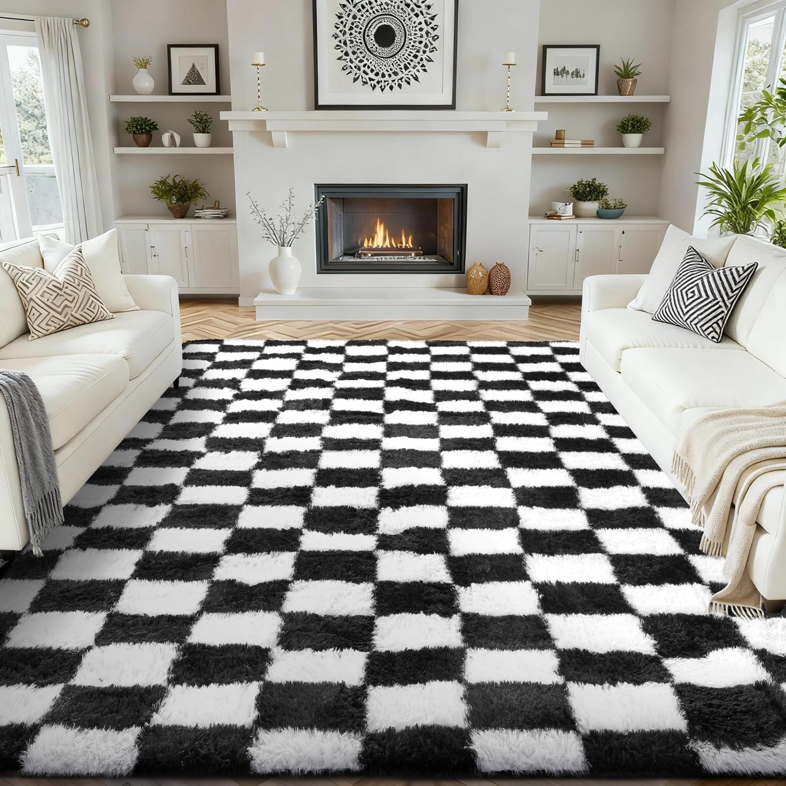 Ophanie 8x10 Area Rugs for Living Room, Upgrade Non-Slip Fluffy Soft Large Shag Bedroom Carpet, Ivory Big Indoor Thick Nursery Rug, Carpets for Boy and Girls Room Dorm Home Decor Aesthetic