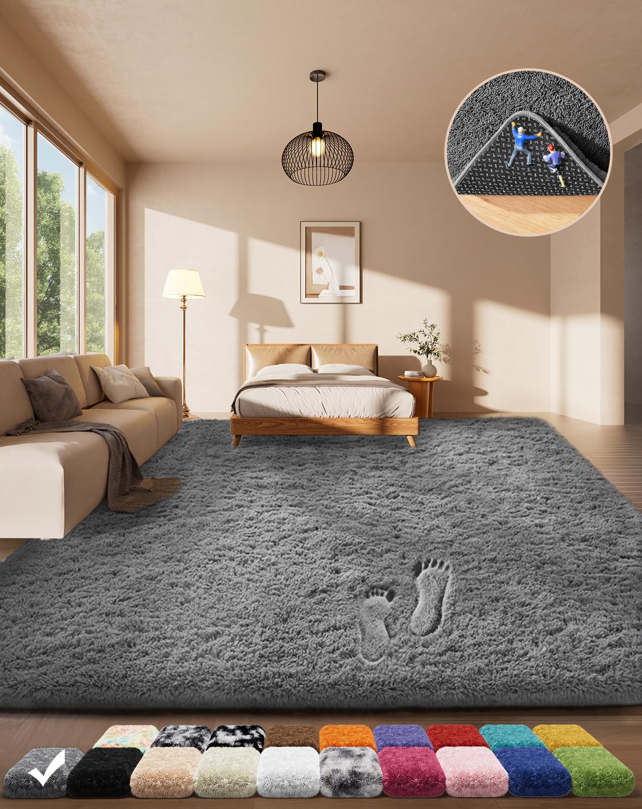Ophanie 8x10 Area Rugs for Living Room, Upgrade Non-Slip Fluffy Soft Large Shag Bedroom Carpet, Ivory Big Indoor Thick Nursery Rug, Carpets for Boy and Girls Room Dorm Home Decor Aesthetic