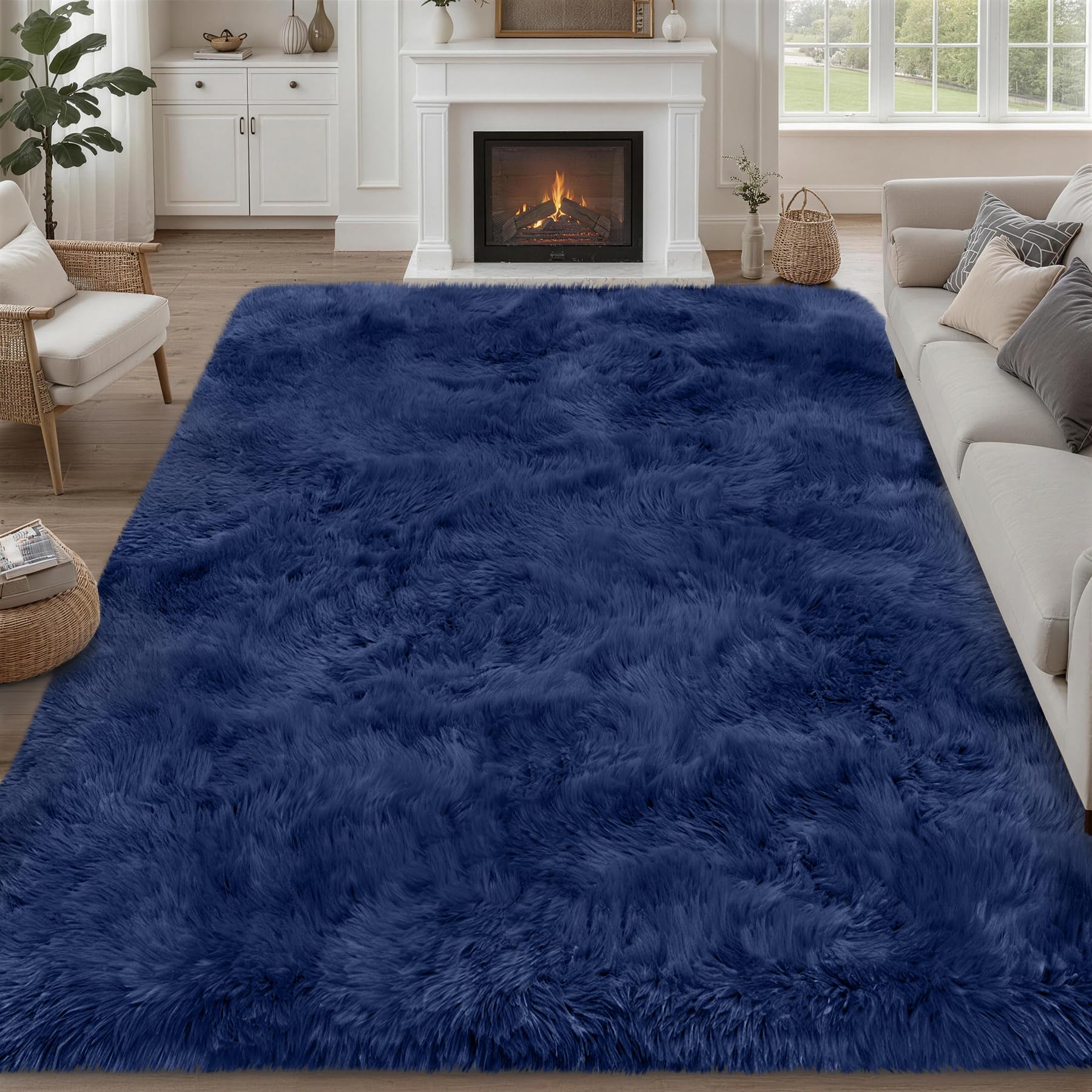 8x10 Area Rugs for Living Room Bedroom: Ultra Soft Fluffy Shag Rug Upgrade Non-Slip Non-Shedding Large Fuzzy Plush Carpet Indoor Floor Carpets for Kids Room Playroom Nursery Dorms Home Decor Black