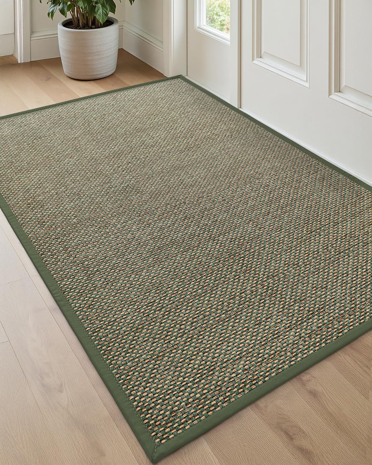 DEXI Ultra Thin Entryway Indoor Door Mat 24x36, Non Slip Rubber Backing Inside Entry Mat, Low Profile Easy Clean Dirt Trapper Doormat for Inside Entrance Patio, Beige
