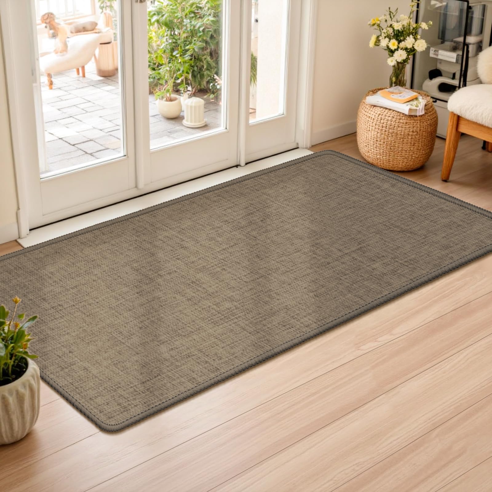 LEKEEPGO Ultra Thin Indoor Door Mat 24"x47", Low-Profile Door Mat Indoor Entrance, Non Slip Rubber Backing Inside Doormat Washable Welcome Front Entryway Dirt Trapper Entry Mat, Grey