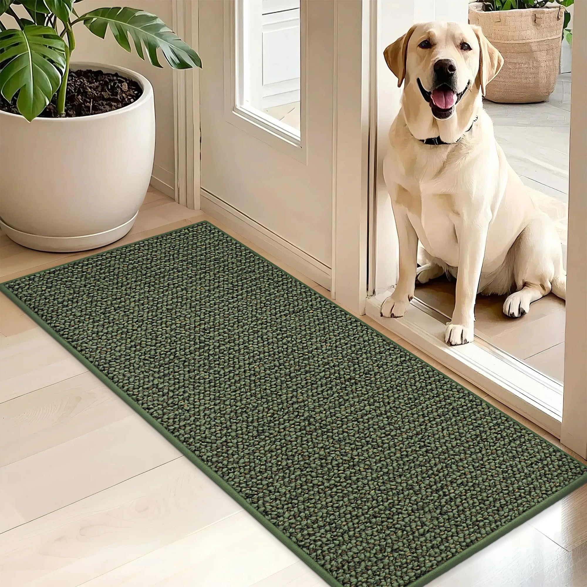 BEQHAUSE Dirt Trapper Door Mat 24" x 36", Non-Slip Washable Doormats Entrance Mat, Dirt Resistant and Absorbent Welcome Mat, Low Profile Floor Mats for Front Back Door and Entryway, Beige