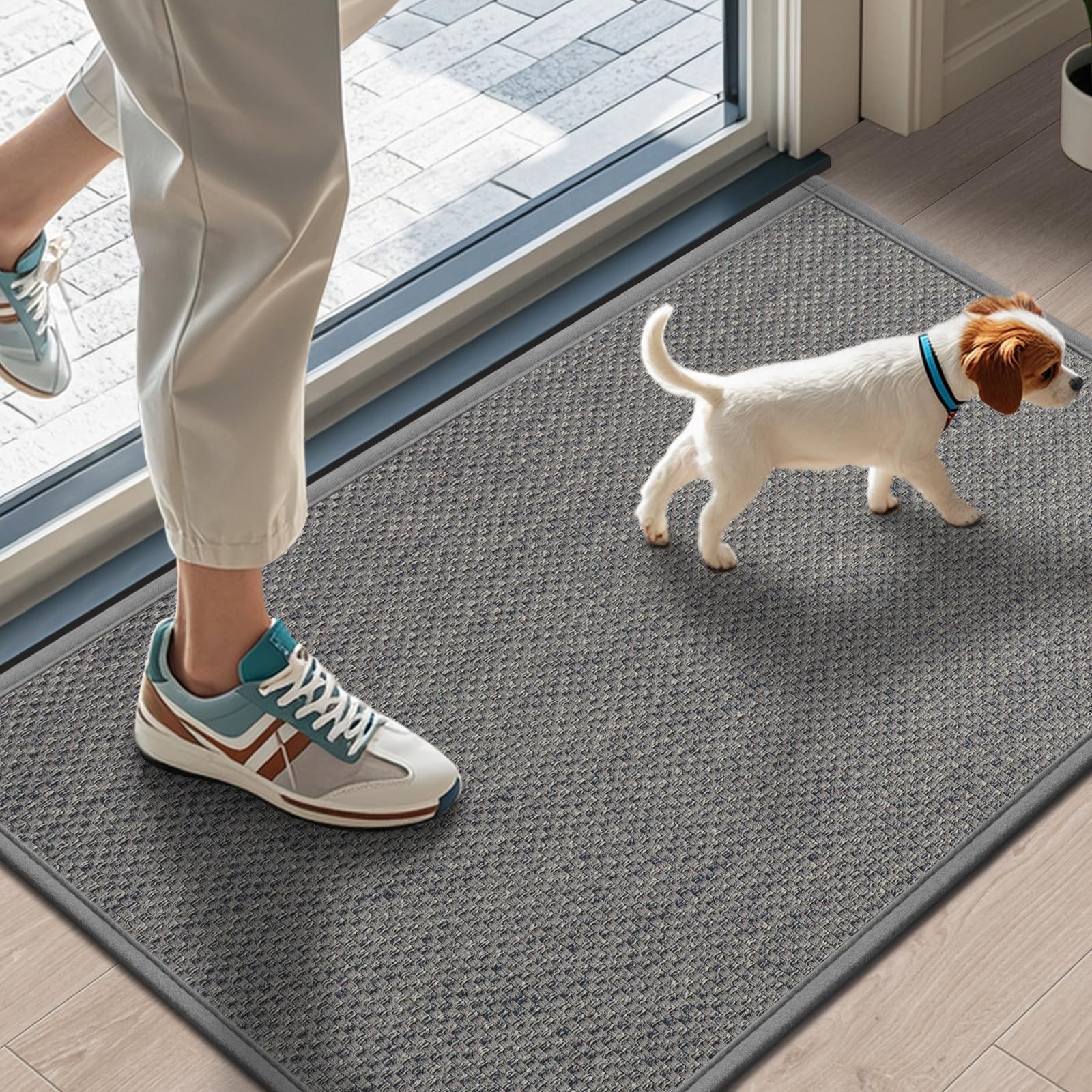 LEKEEPGO Door Mat 24"x47", Non Slip Door Mat Indoor Entrance, Rubber Backing Front Indoor Door mats Washable Absorbent Low-Profile Doomat Entryway Entry Resist Dirt Inside Door Mats, Khaki