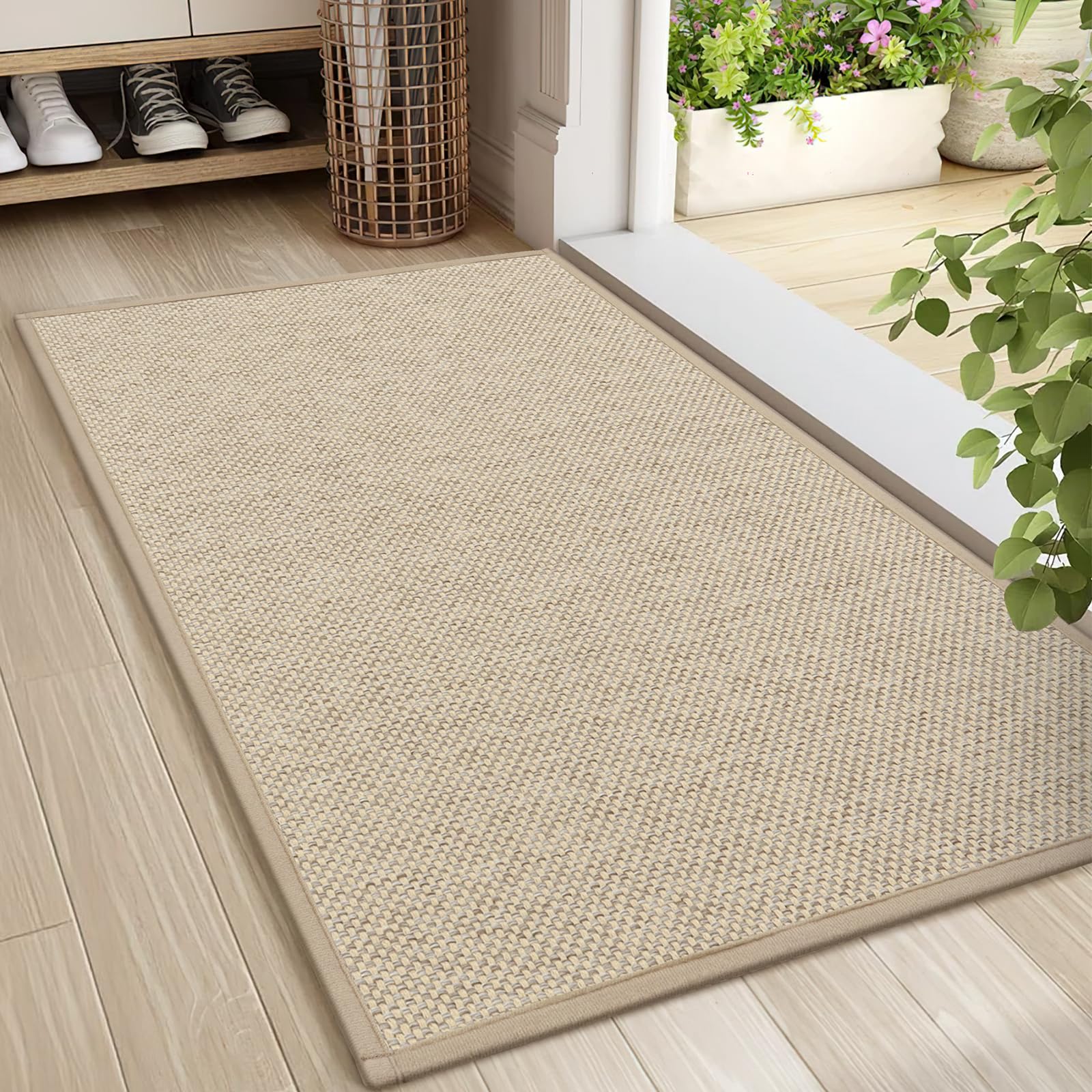 LEKEEPGO Door Mat 24"x47", Non Slip Door Mat Indoor Entrance, Rubber Backing Front Indoor Door mats Washable Absorbent Low-Profile Doomat Entryway Entry Resist Dirt Inside Door Mats, Khaki