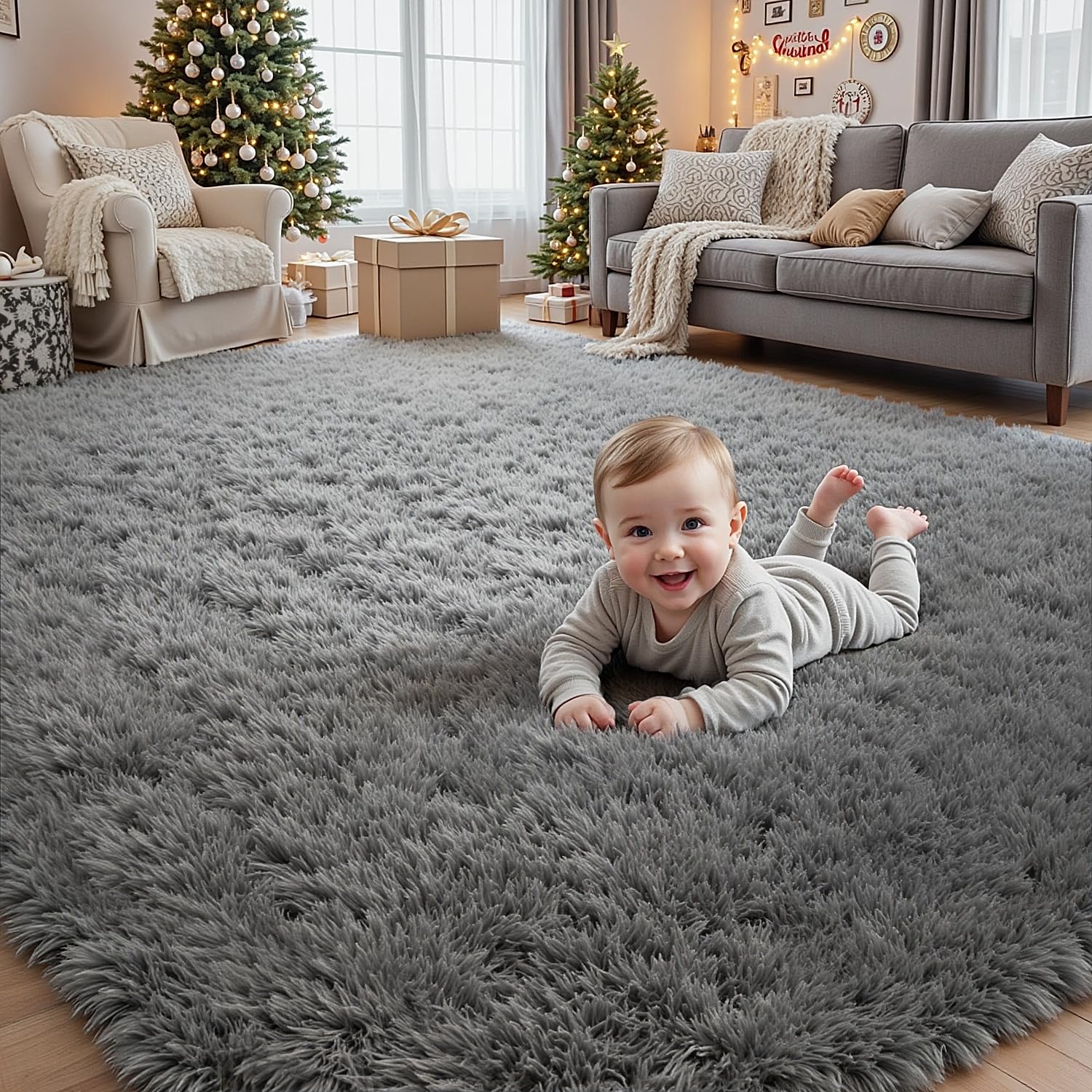 8x10 Area Rugs for Living Room: Ultra Soft Fluffy Shag Grey Rugs for Bedroom, Non-Slip Large Fuzzy Plush Rug Indoor Floor Carpet for Nursery Kids Boys Girls Room, Dorms, Playroom, Modern Home Decor