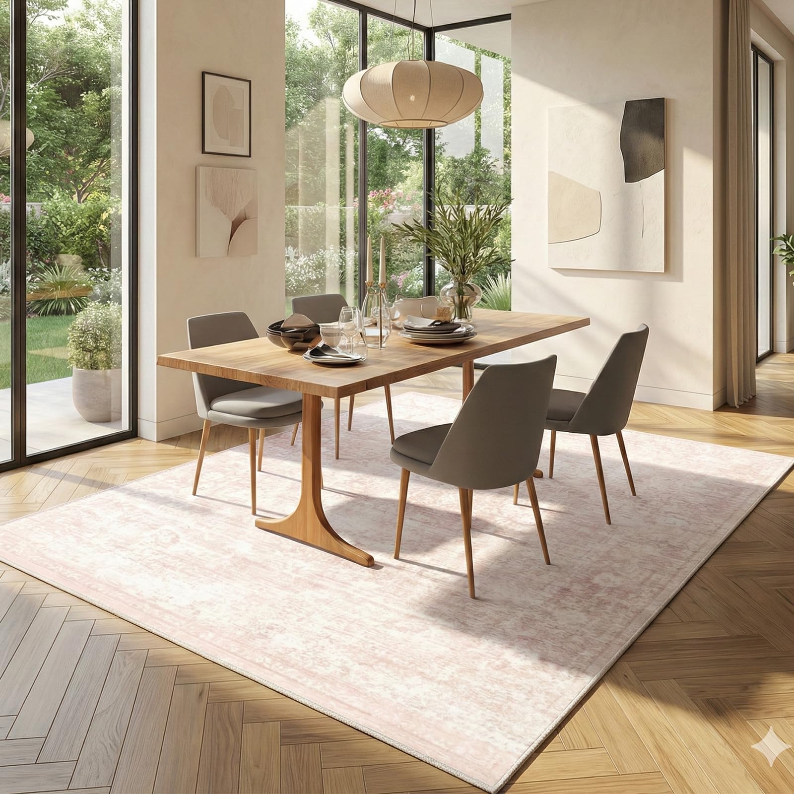 Homemate Washable Rug 8x10 Area Rugs - Vintage Faux Wool Rugs for Living Room Bedroom Dining Room - Non Slip Foldable Carpet Indoor Area Rug for Home Decor（8'x10', Beige