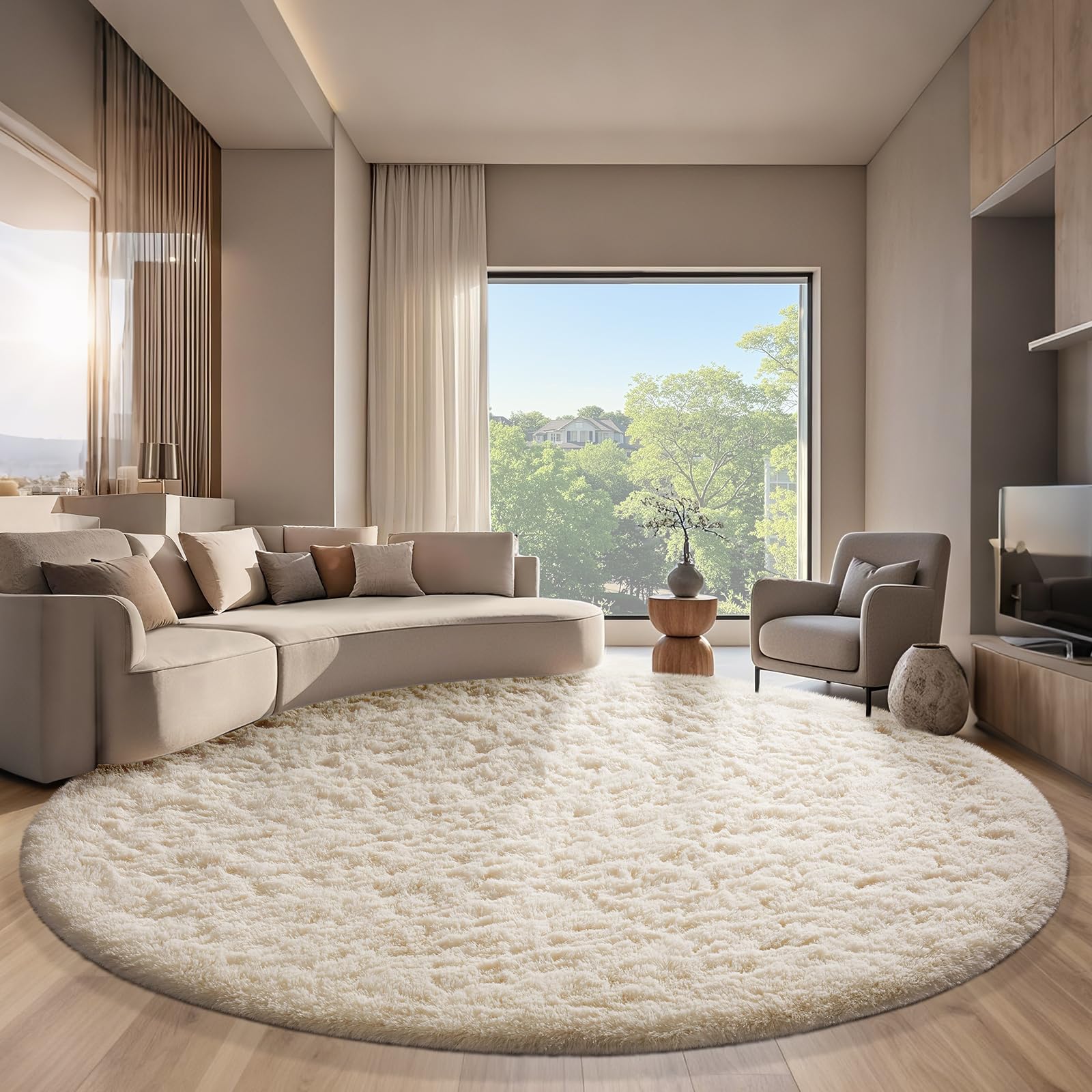 Ophanie 8x10 Area Rugs for Living Room, Upgrade Non-Slip Fluffy Soft Large Shag Bedroom Carpet, Ivory Big Indoor Thick Nursery Rug, Carpets for Boy and Girls Room Dorm Home Decor Aesthetic