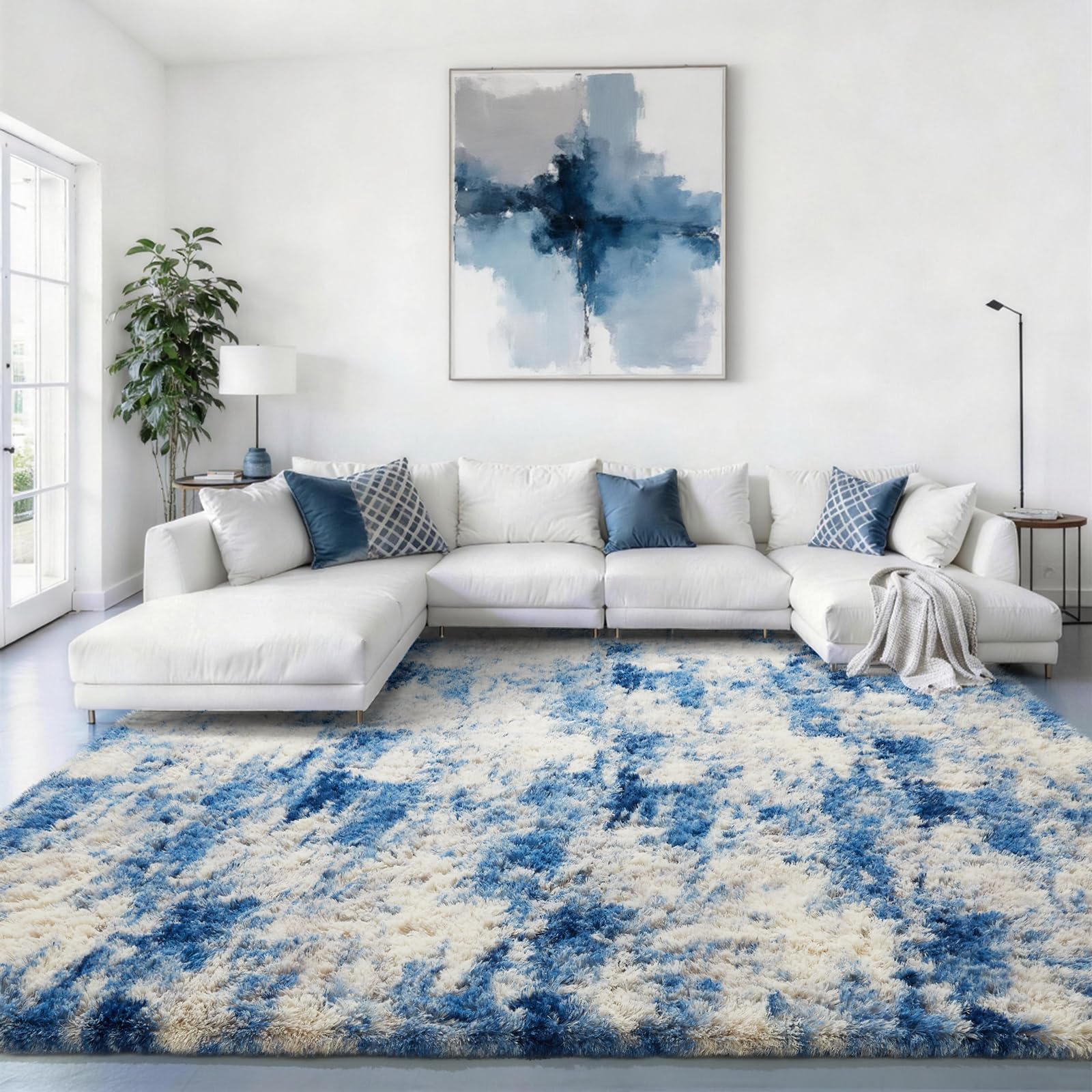 Ophanie 8x10 Area Rugs for Living Room, Upgrade Non-Slip Fluffy Soft Large Shag Bedroom Carpet, Ivory Big Indoor Thick Nursery Rug, Carpets for Boy and Girls Room Dorm Home Decor Aesthetic