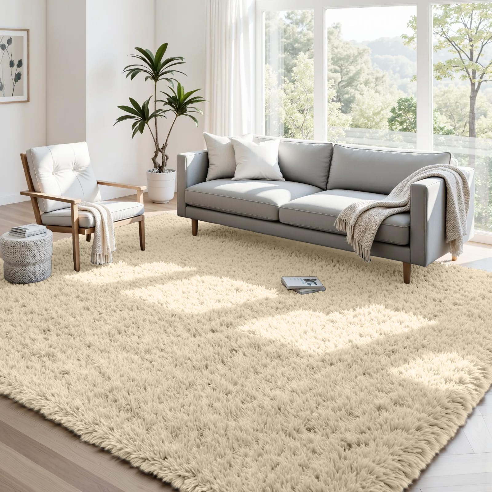 8x10 Area Rugs for Living Room: Ultra Soft Fluffy Shag Grey Rugs for Bedroom, Non-Slip Large Fuzzy Plush Rug Indoor Floor Carpet for Nursery Kids Boys Girls Room, Dorms, Playroom, Modern Home Decor
