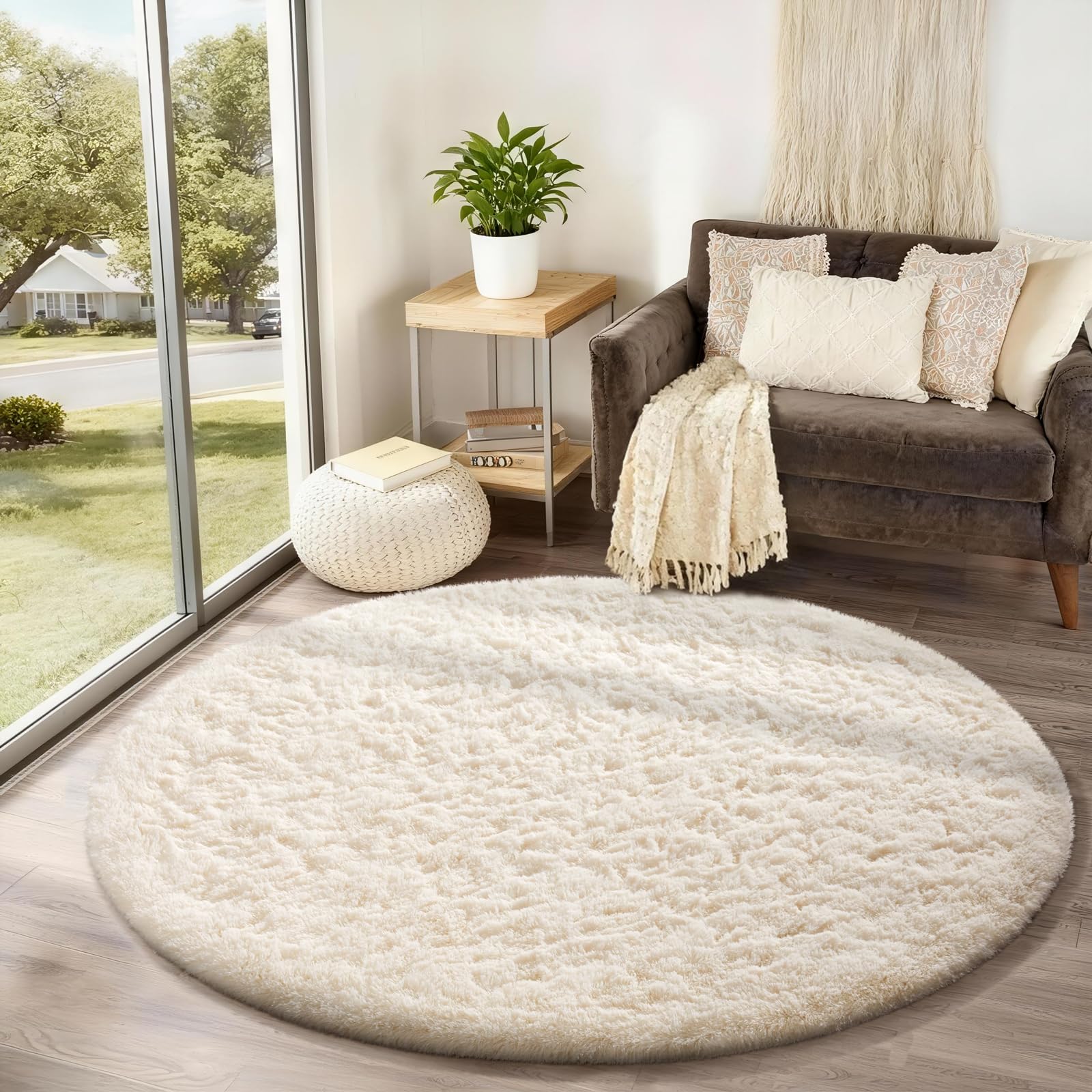 Ophanie 8x10 Area Rugs for Living Room, Upgrade Non-Slip Fluffy Soft Large Shag Bedroom Carpet, Ivory Big Indoor Thick Nursery Rug, Carpets for Boy and Girls Room Dorm Home Decor Aesthetic
