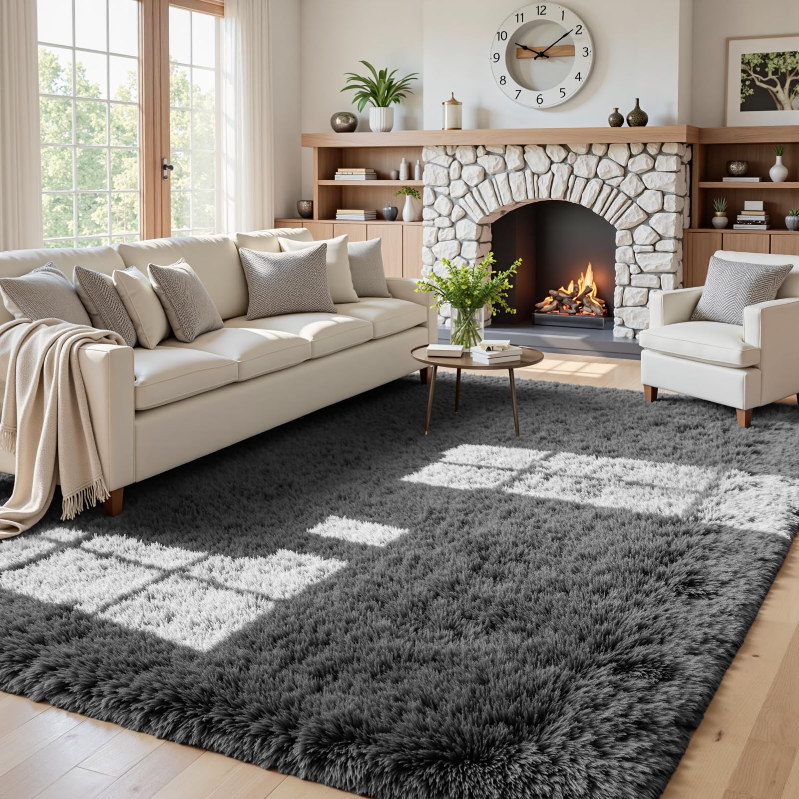 8x10 Area Rugs for Living Room: Ultra Soft Fluffy Shag Grey Rugs for Bedroom, Non-Slip Large Fuzzy Plush Rug Indoor Floor Carpet for Nursery Kids Boys Girls Room, Dorms, Playroom, Modern Home Decor