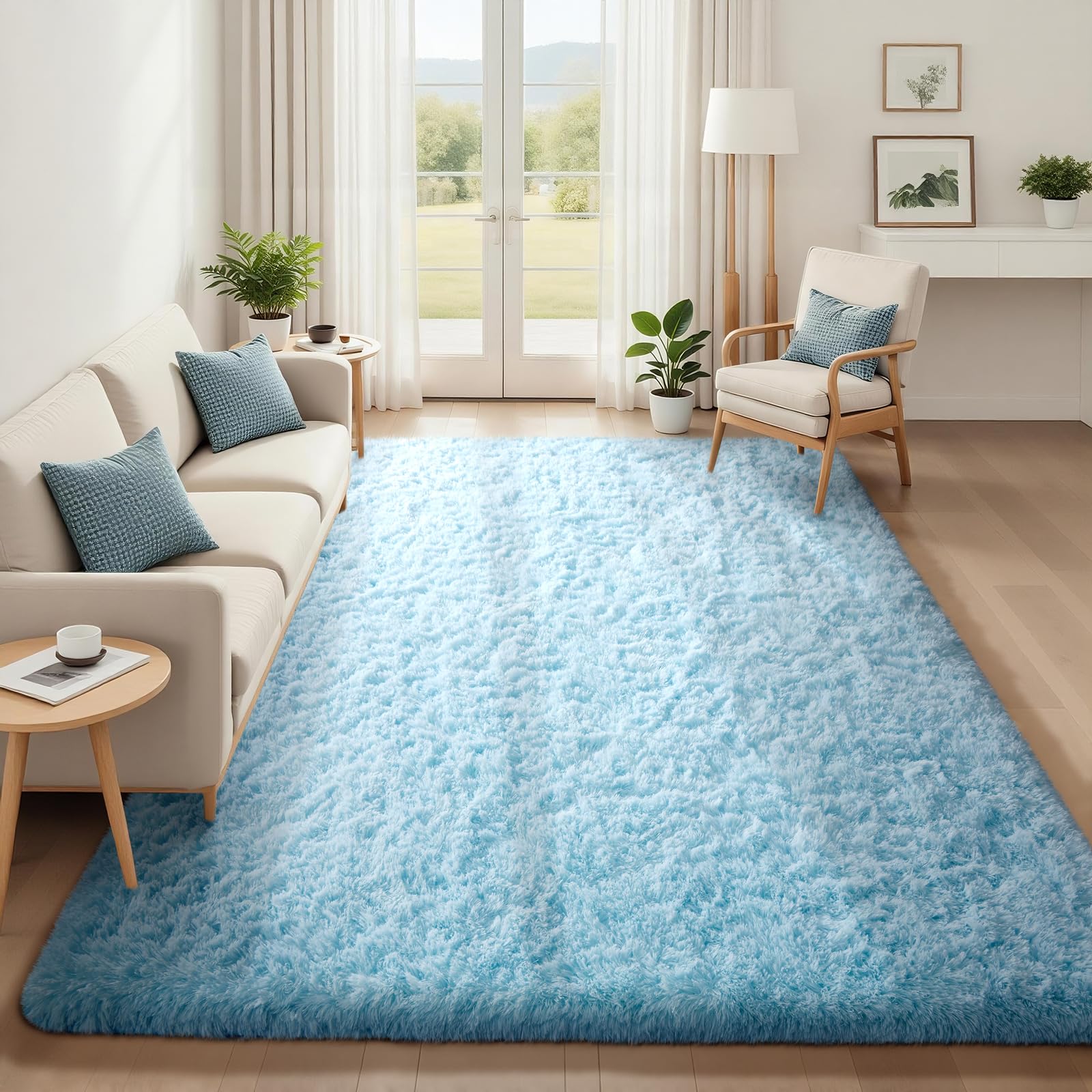 Ophanie 8x10 Area Rugs for Living Room, Upgrade Non-Slip Fluffy Soft Large Shag Bedroom Carpet, Ivory Big Indoor Thick Nursery Rug, Carpets for Boy and Girls Room Dorm Home Decor Aesthetic