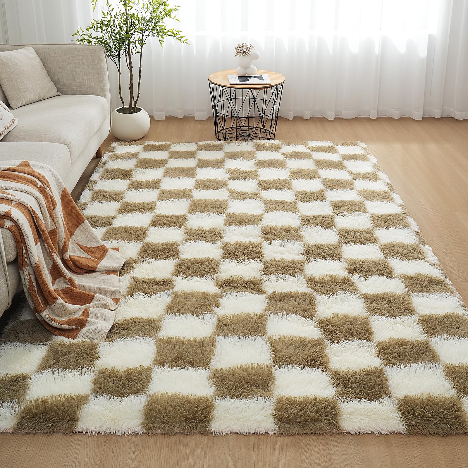 Shag Area Rugs for Bedroom Living Room,8X10 Ultra Soft Fluffy Area Rugs for Dorm, Indoor Carpet Nursery Rugs for Kids Girls Room Home Decor,Tie-Dye Grey