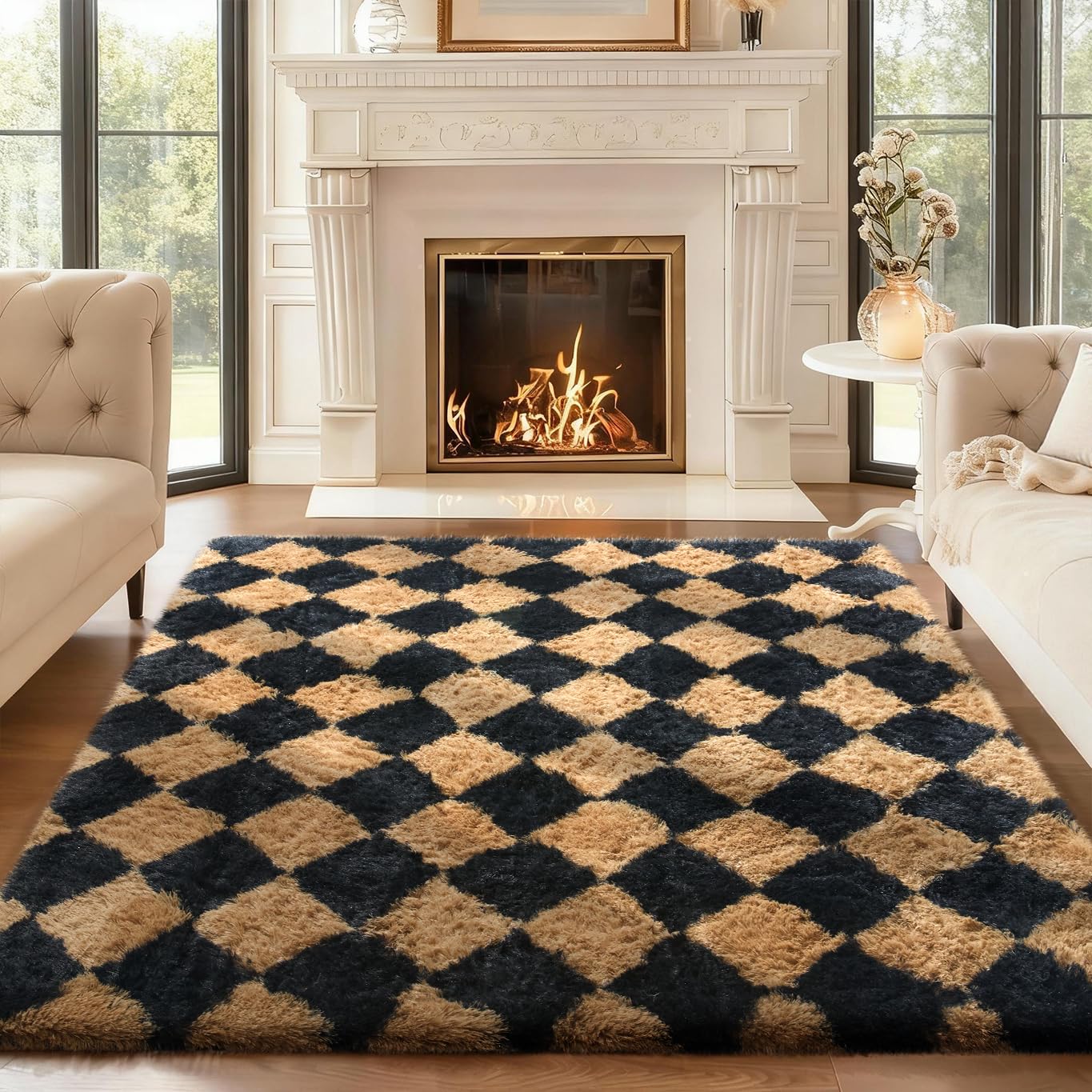 Ophanie 8x10 Area Rugs for Living Room, Upgrade Non-Slip Fluffy Soft Large Shag Bedroom Carpet, Ivory Big Indoor Thick Nursery Rug, Carpets for Boy and Girls Room Dorm Home Decor Aesthetic
