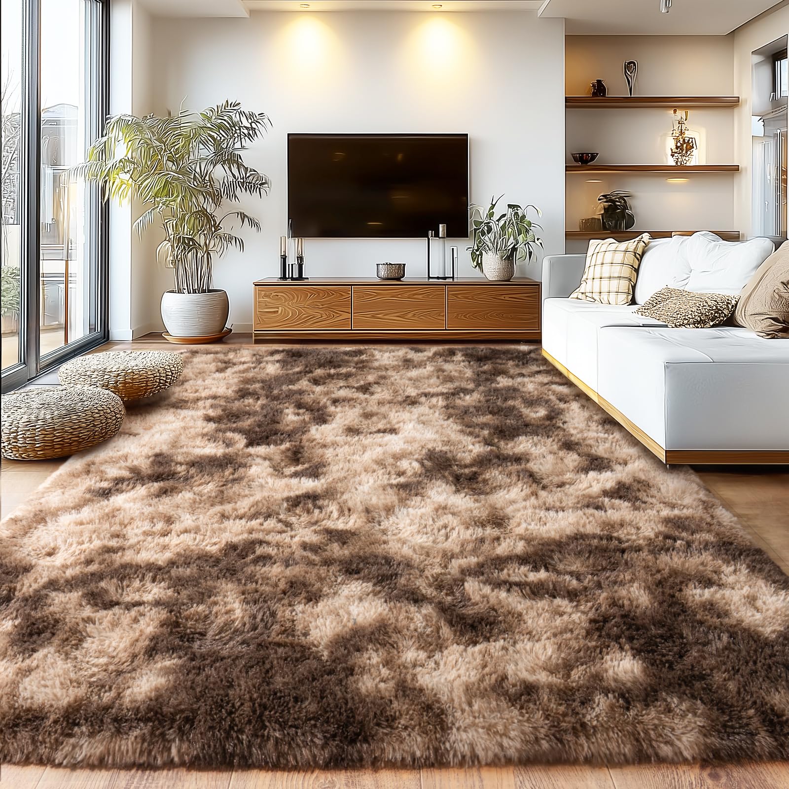Upgrade Non-Slip Plush Rugs for Living Room, Soft Shaggy Carpets for Living Room, Fuzzy Rugs for Kids' Room, Perfect Decor for Modern Home Tie Dye Camel 8x10 Feet