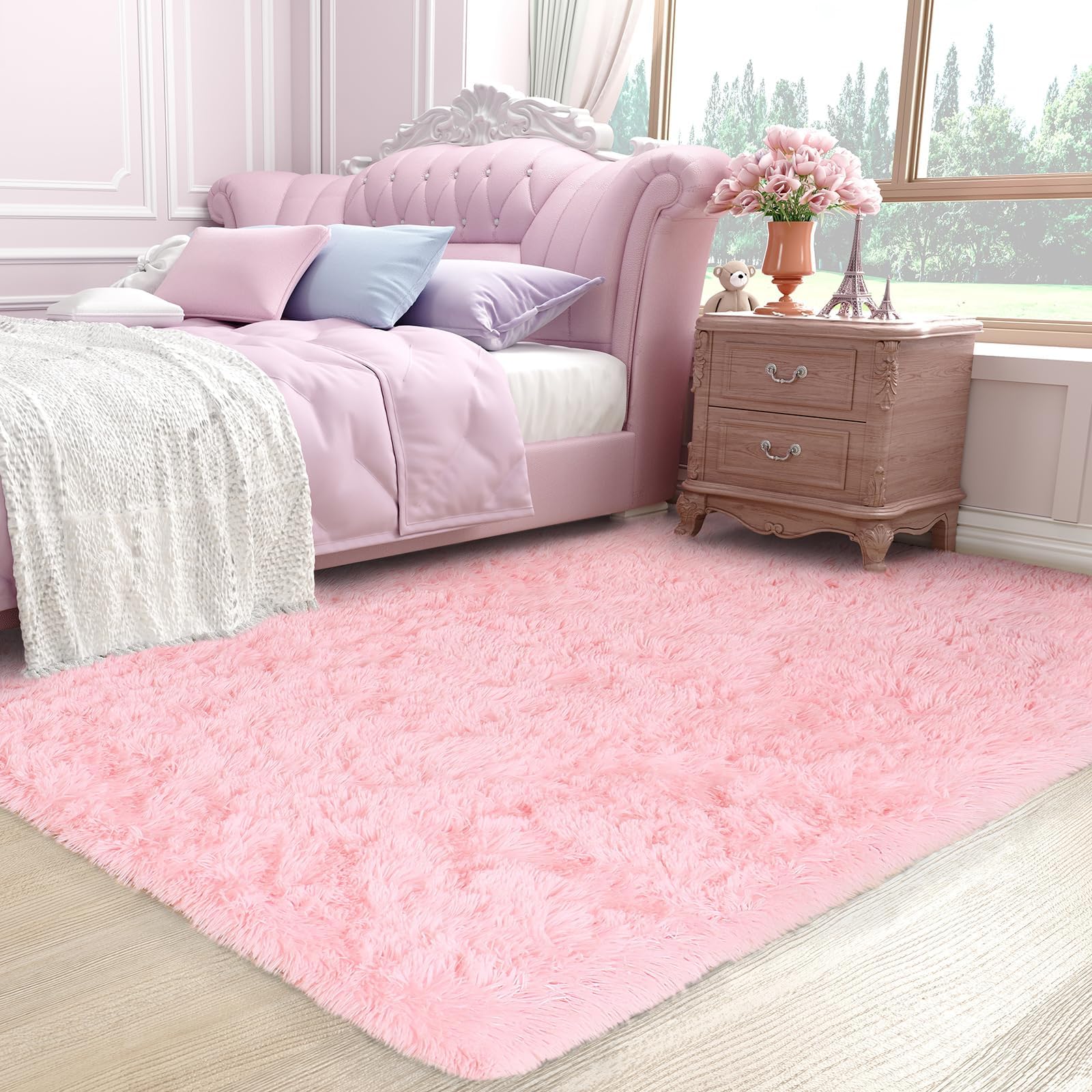 Ophanie 8x10 Area Rugs for Living Room, Upgrade Non-Slip Fluffy Soft Large Shag Bedroom Carpet, Ivory Big Indoor Thick Nursery Rug, Carpets for Boy and Girls Room Dorm Home Decor Aesthetic