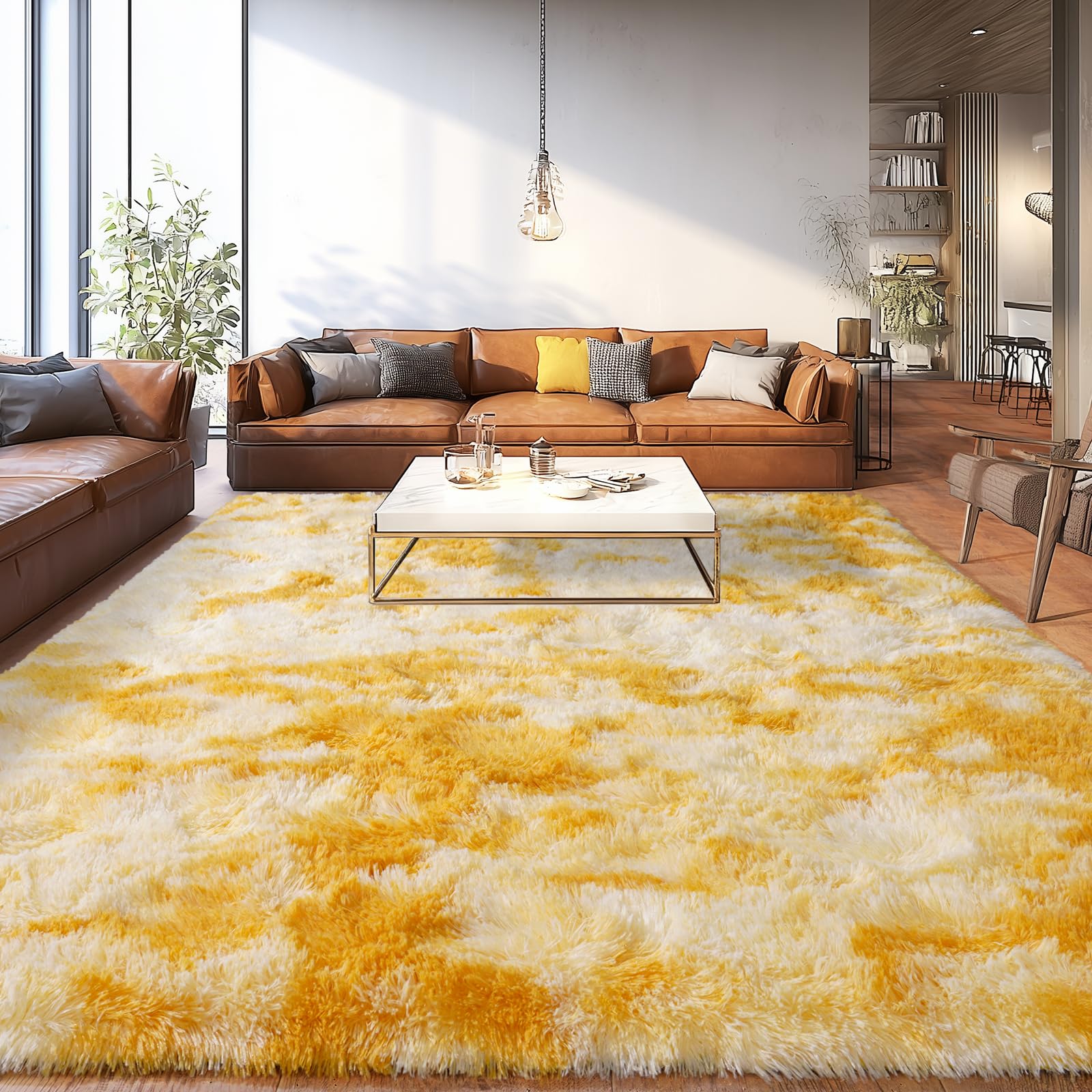 Upgrade Non-Slip Plush Rugs for Living Room, Soft Shaggy Carpets for Living Room, Fuzzy Rugs for Kids' Room, Perfect Decor for Modern Home Tie Dye Camel 8x10 Feet