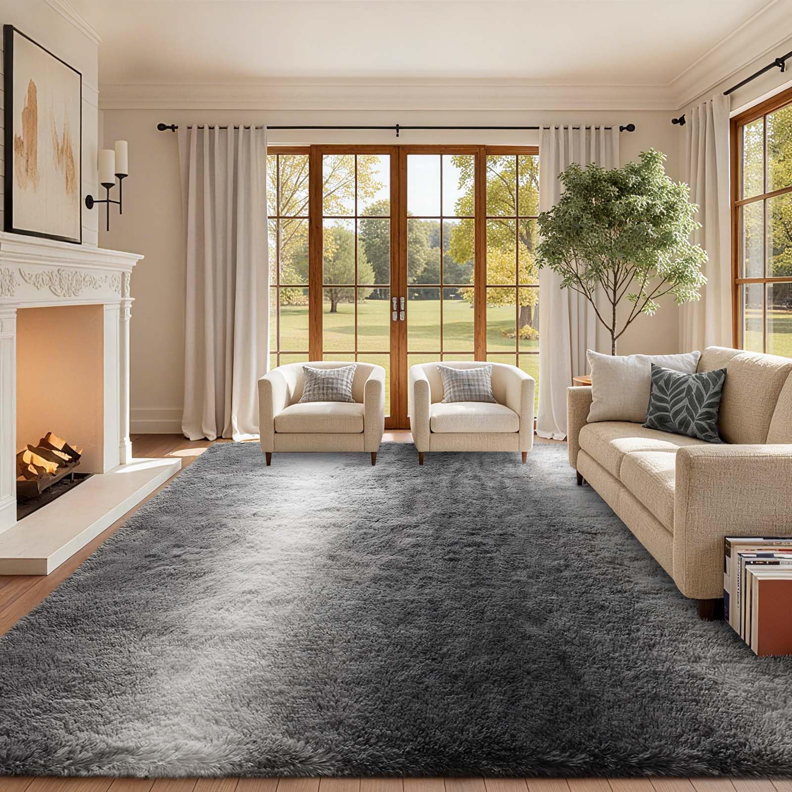 6x9 Ft Large Shag Rugs for Living Room Decor, Tie-Dyed Ultra Soft Fluffy Furry Area Rugs for Bedroom Indoor Floor, Aesthetic Carpet for Kids Home (Dark Grey)