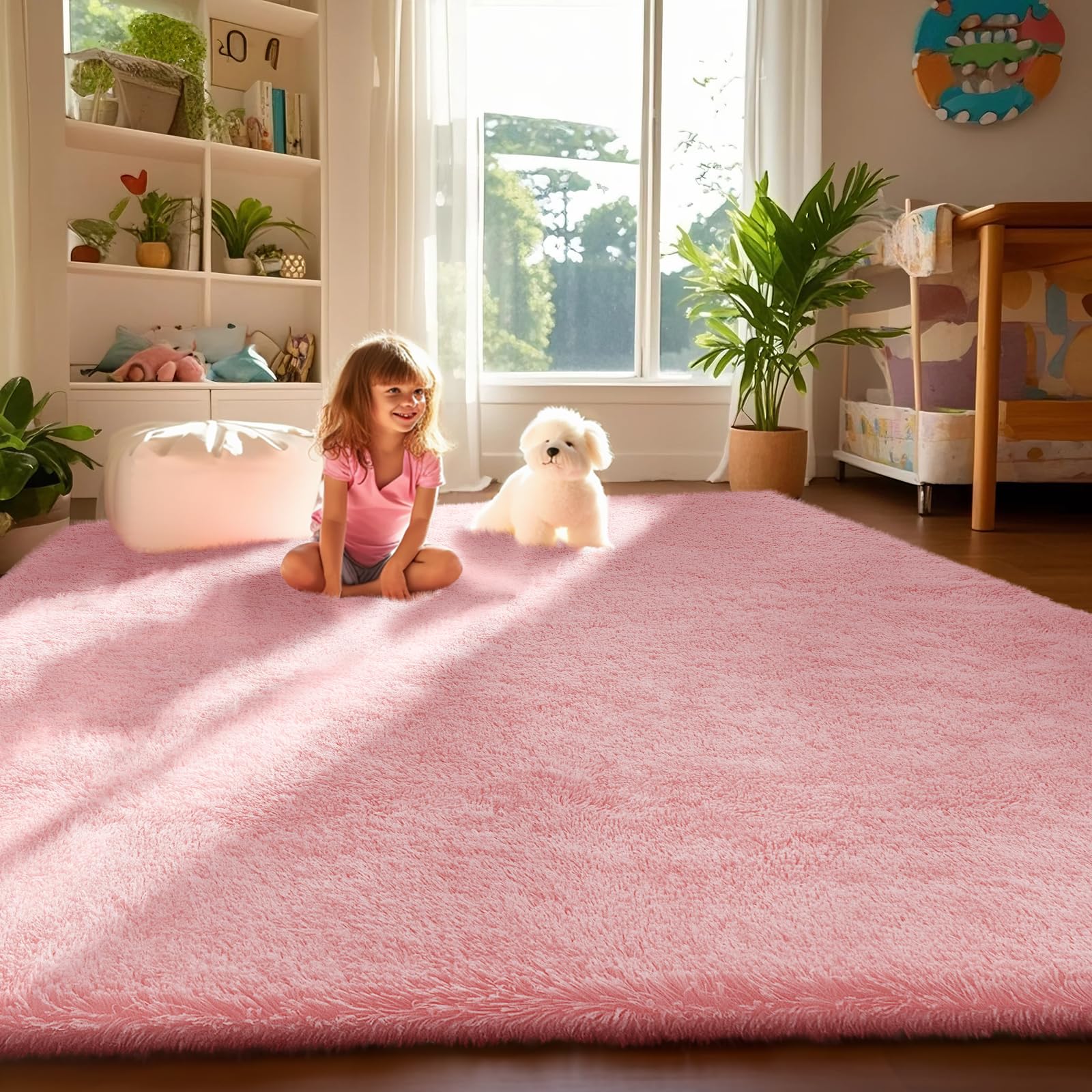 Ophanie 8x10 Area Rugs for Living Room, Upgrade Non-Slip Fluffy Soft Large Shag Bedroom Carpet, Ivory Big Indoor Thick Nursery Rug, Carpets for Boy and Girls Room Dorm Home Decor Aesthetic