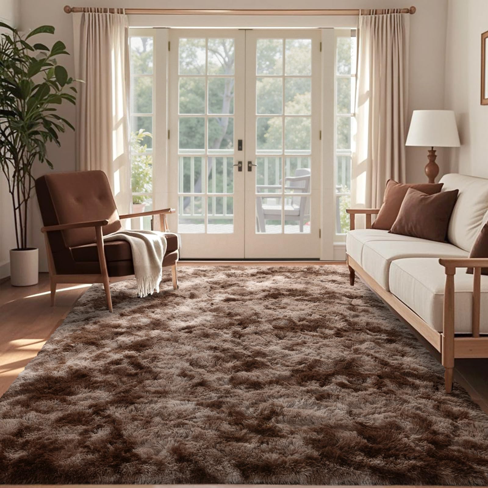 6x9 Ft Large Shag Rugs for Living Room Decor, Tie-Dyed Ultra Soft Fluffy Furry Area Rugs for Bedroom Indoor Floor, Aesthetic Carpet for Kids Home (Dark Grey)