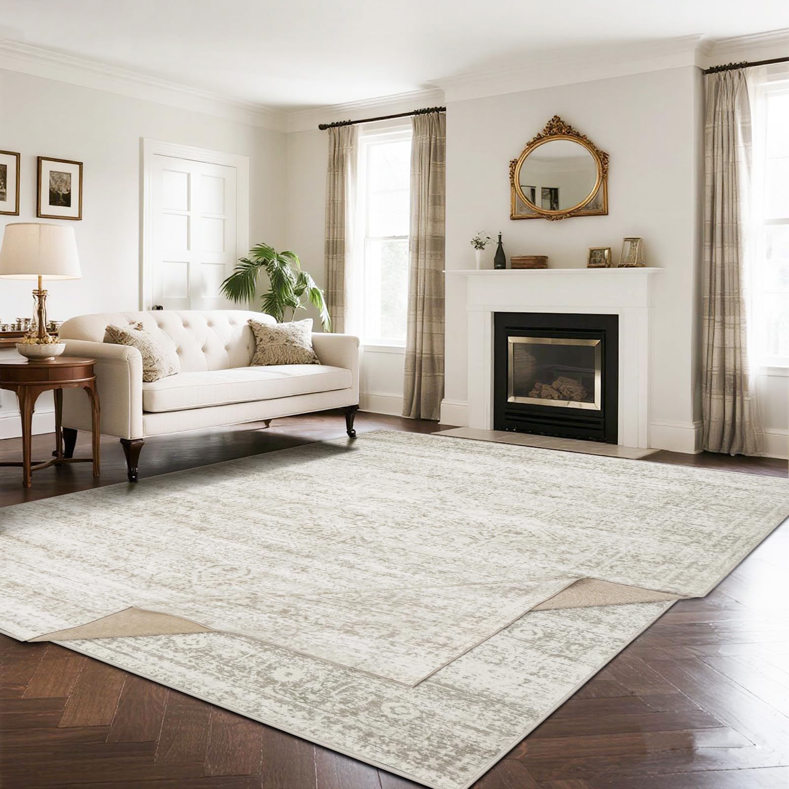 Srugn Washable Rugs 8x10 Area Rugs for Living Room,Ultra Soft Faux Wool Retro Rugs for Bedroom,Dining Room,Non Slip&Non-Shedding Low Pile Vintage Print Rug Indoor Large Carpets for Home Office Decor