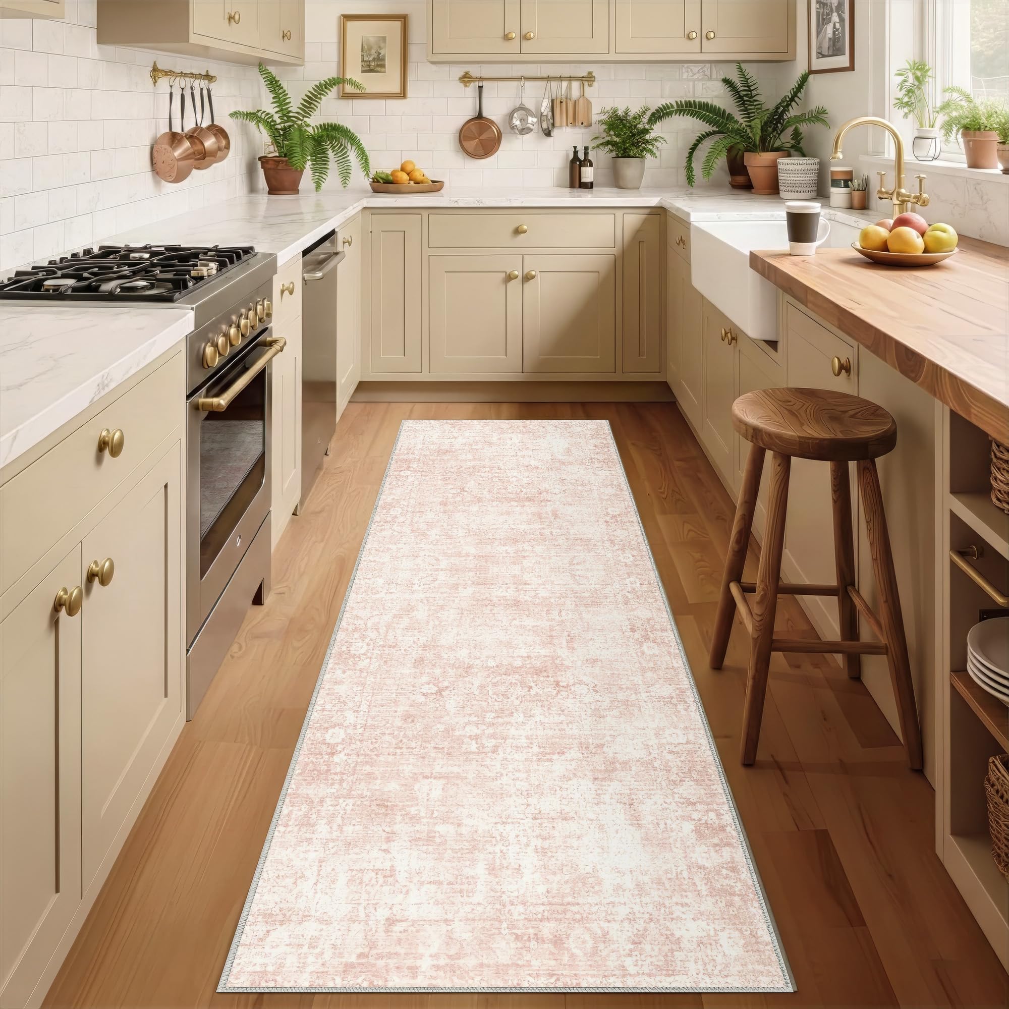 Homemate Washable Rug 8x10 Area Rugs - Vintage Faux Wool Rugs for Living Room Bedroom Dining Room - Non Slip Foldable Carpet Indoor Area Rug for Home Decor（8'x10', Beige