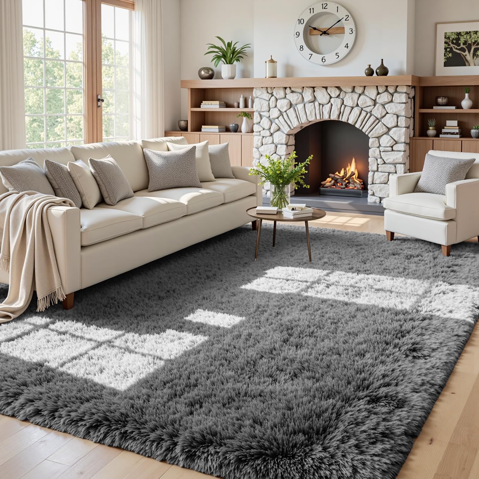8x10 Area Rugs for Living Room: Ultra Soft Fluffy Shag Grey Rugs for Bedroom, Non-Slip Large Fuzzy Plush Rug Indoor Floor Carpet for Nursery Kids Boys Girls Room, Dorms, Playroom, Modern Home Decor