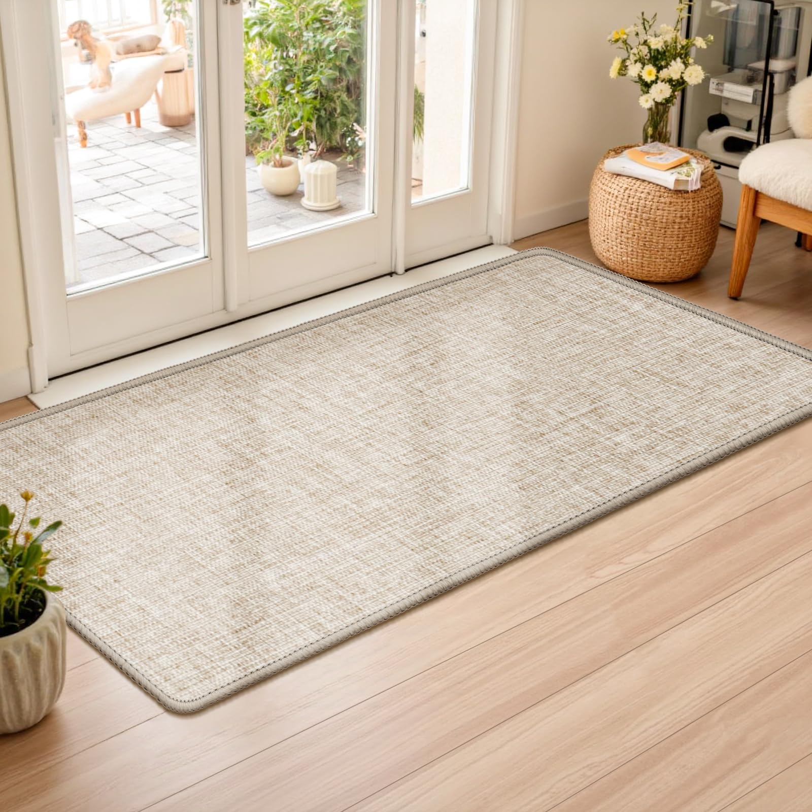 LEKEEPGO Ultra Thin Indoor Door Mat 24"x47", Low-Profile Door Mat Indoor Entrance, Non Slip Rubber Backing Inside Doormat Washable Welcome Front Entryway Dirt Trapper Entry Mat, Grey