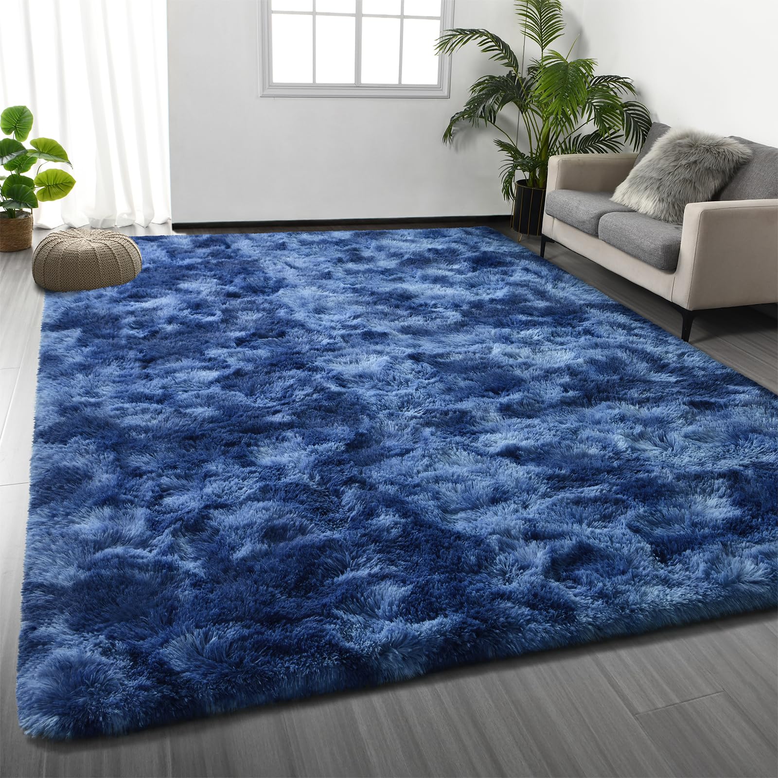 Deerhoo Large Shag Area Rugs 6 x 9, Tie-Dyed Plush Fuzzy Rug for Living Room, Ultra Soft Fluffy Furry Rugs for Bedroom, Indoor Carpet Nursery Rugs for Kids Room Home Decor, Light Grey