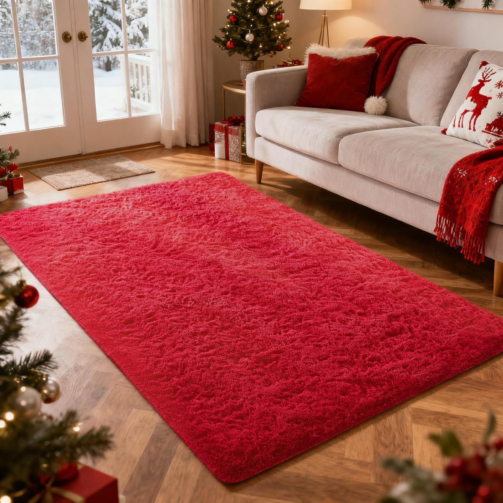 Ophanie 8x10 Area Rugs for Living Room, Upgrade Non-Slip Fluffy Soft Large Shag Bedroom Carpet, Ivory Big Indoor Thick Nursery Rug, Carpets for Boy and Girls Room Dorm Home Decor Aesthetic
