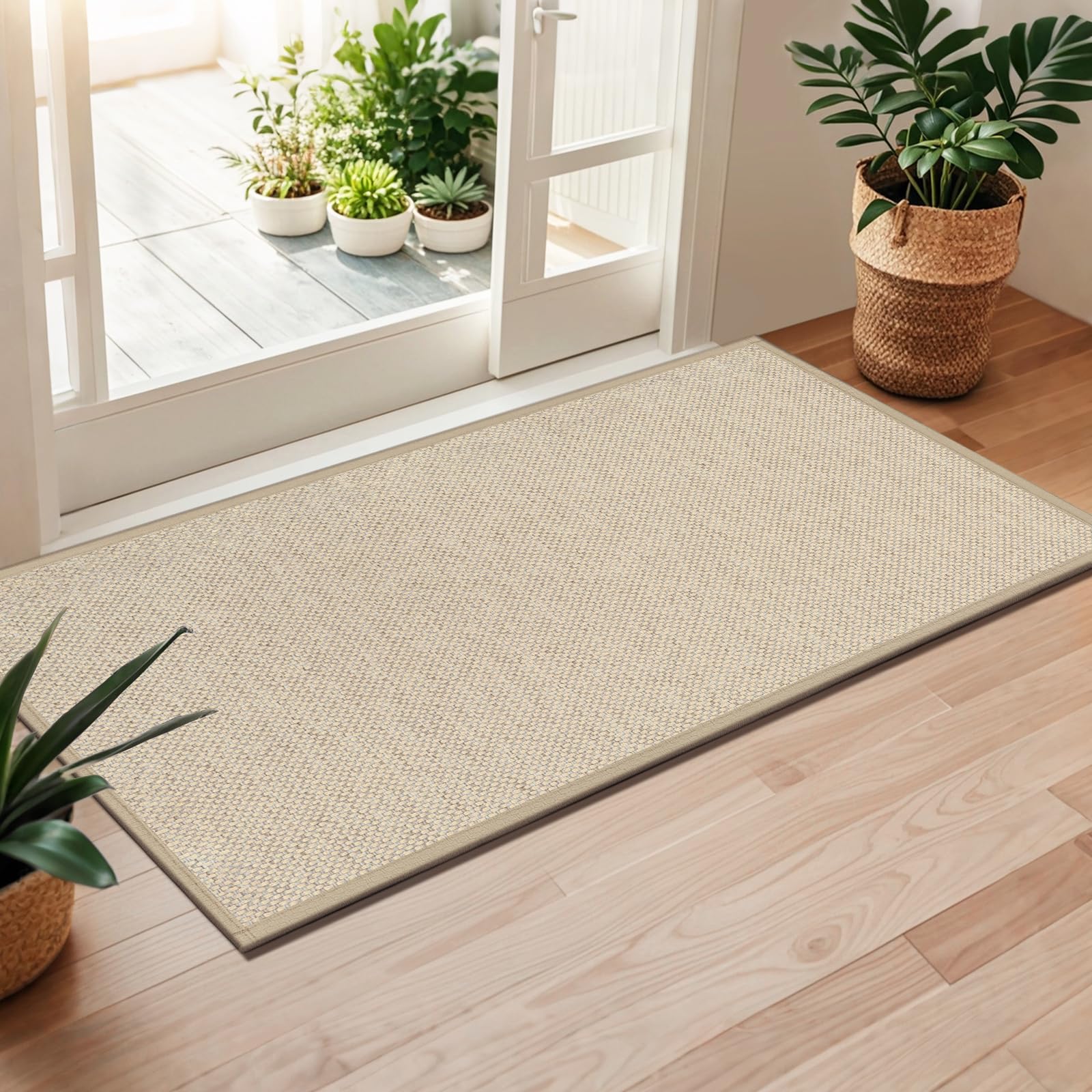 LEKEEPGO Door Mat 24"x36", Non Slip Door Mat Indoor Entrance, Rubber Backing Front Indoor Door mats Washable Absorbent Low-Profile Entryway Entry Resist Dirt Inside Door Mats, Khaki