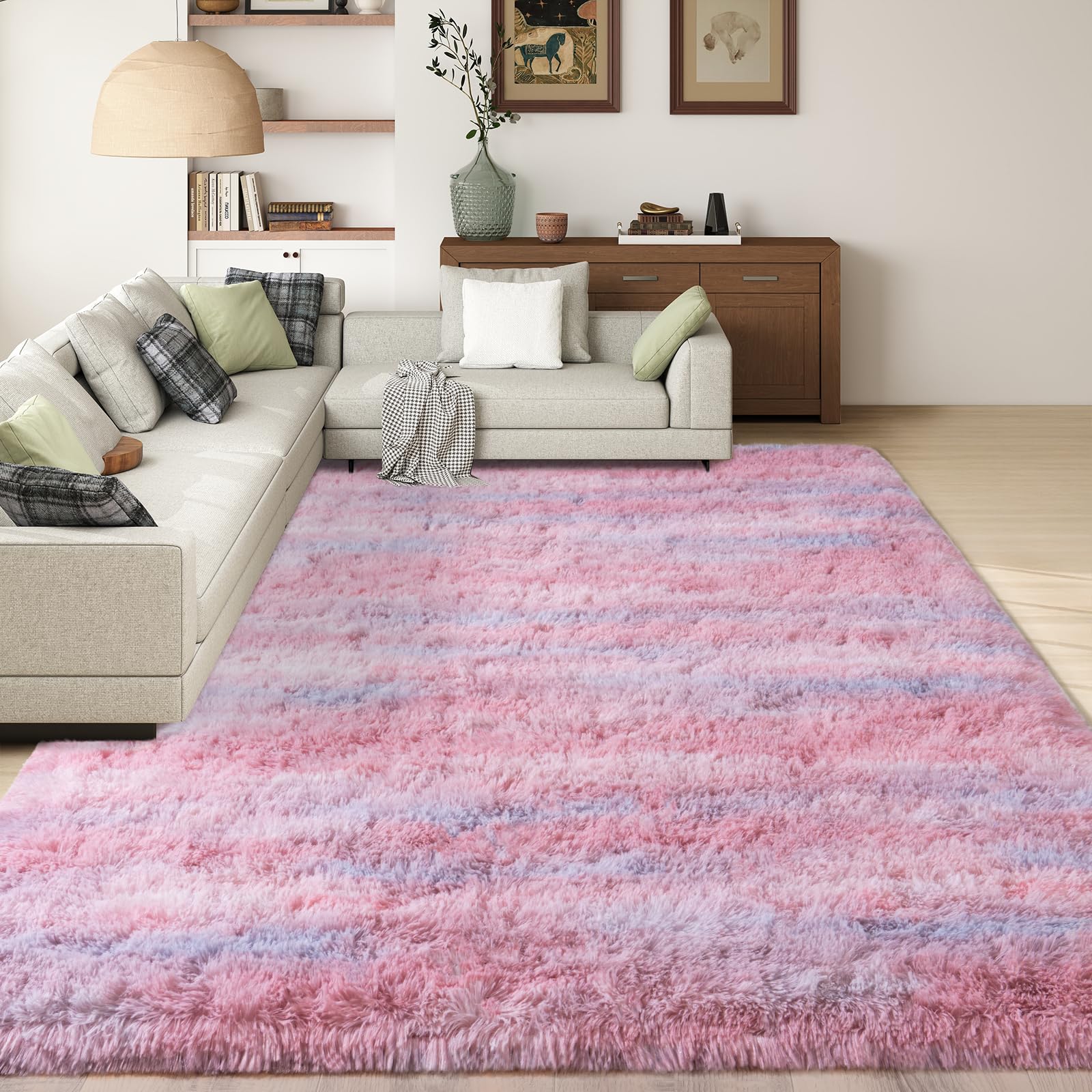 Shag Rugs for Living Room 8x10, Ultra Soft Abstract Grey Big Fuzzy Rugs for Bedroom, 8 x 10 Fluffy Shaggy Plush Carpet Girls Kids Room Dorm Upgrade Non-Slip
