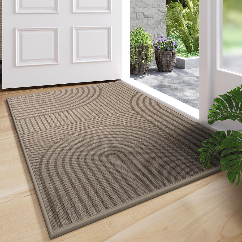 Front Door Mat 17''x30'', Absorbent Dirt Resist Washable Non Slip Low-Profile Indoor Doormat, Easy Clean Welcome Entryway Door Mats, Brown
