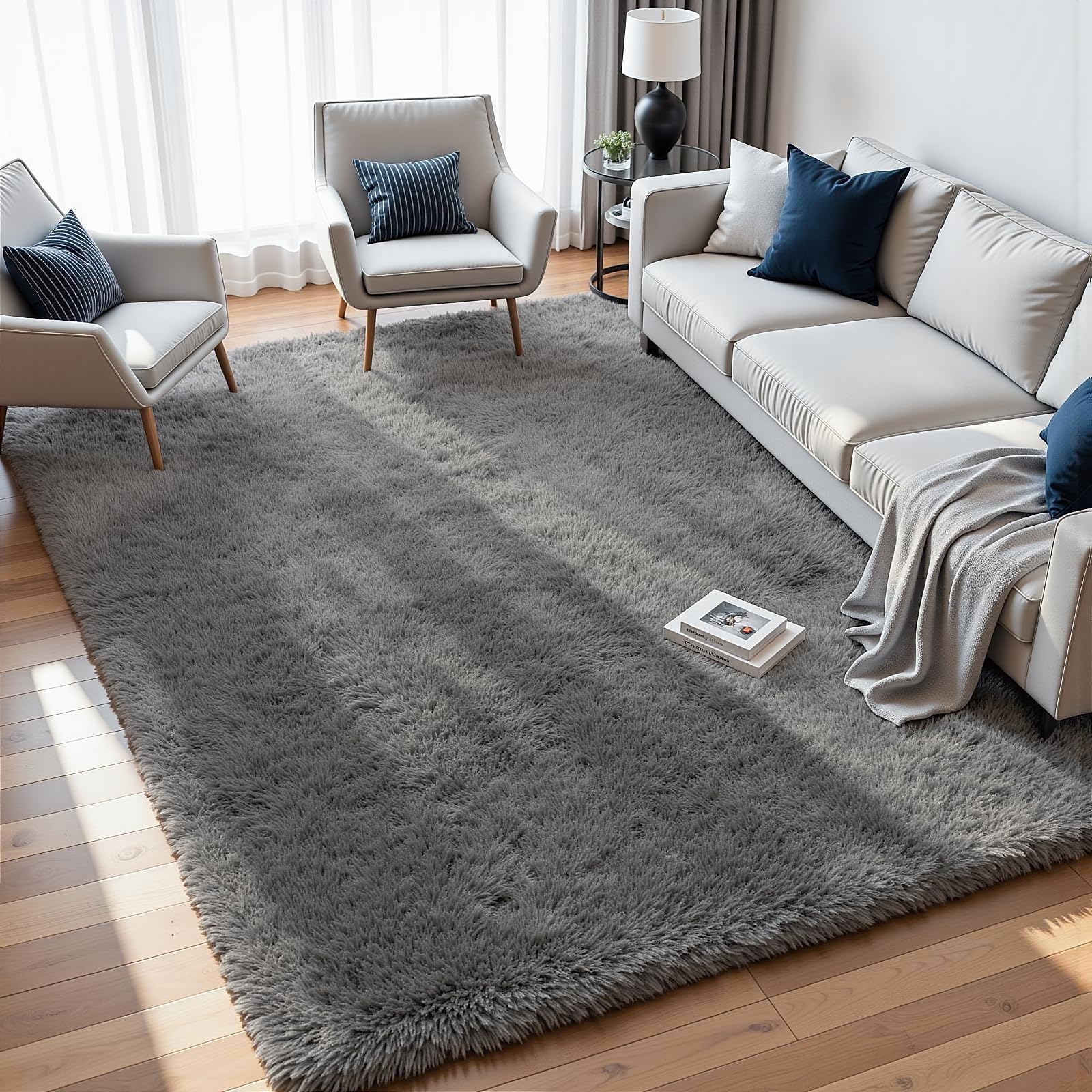 8x10 Area Rugs for Living Room: Ultra Soft Fluffy Shag Grey Rugs for Bedroom, Non-Slip Large Fuzzy Plush Rug Indoor Floor Carpet for Nursery Kids Boys Girls Room, Dorms, Playroom, Modern Home Decor