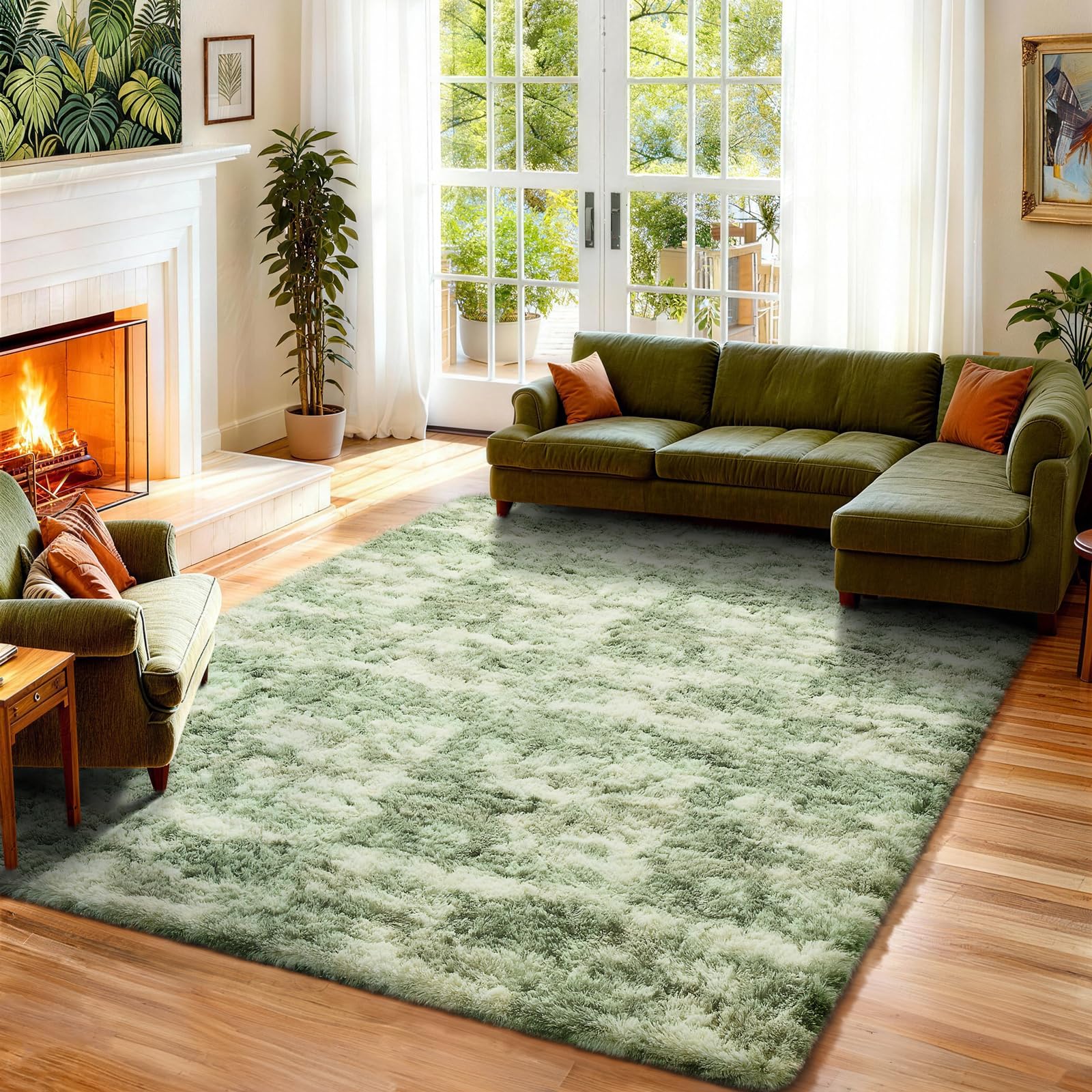 Ophanie 8x10 Area Rugs for Living Room, Upgrade Non-Slip Fluffy Soft Large Shag Bedroom Carpet, Ivory Big Indoor Thick Nursery Rug, Carpets for Boy and Girls Room Dorm Home Decor Aesthetic
