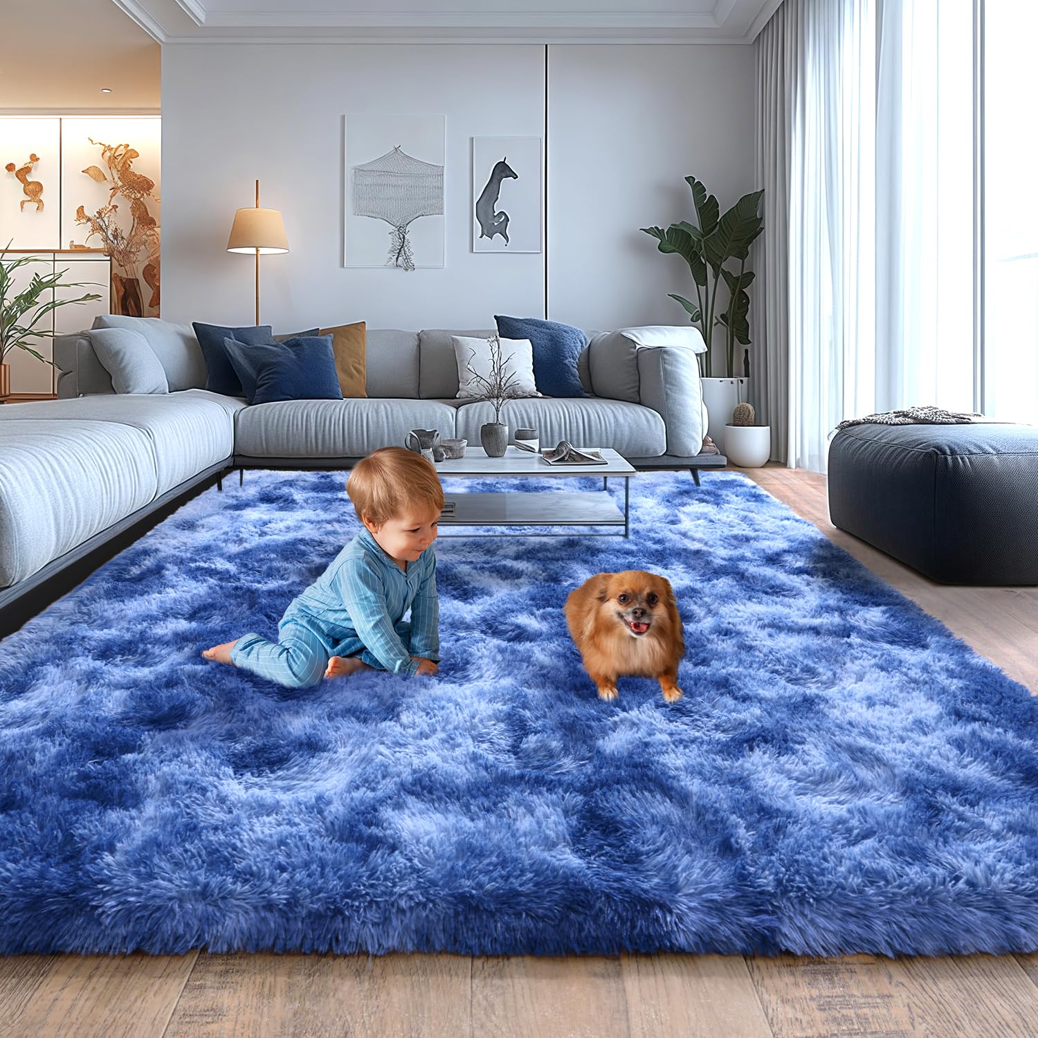 Upgrade Non-Slip Plush Rugs for Living Room, Soft Shaggy Carpets for Living Room, Fuzzy Rugs for Kids' Room, Perfect Decor for Modern Home Tie Dye Camel 8x10 Feet