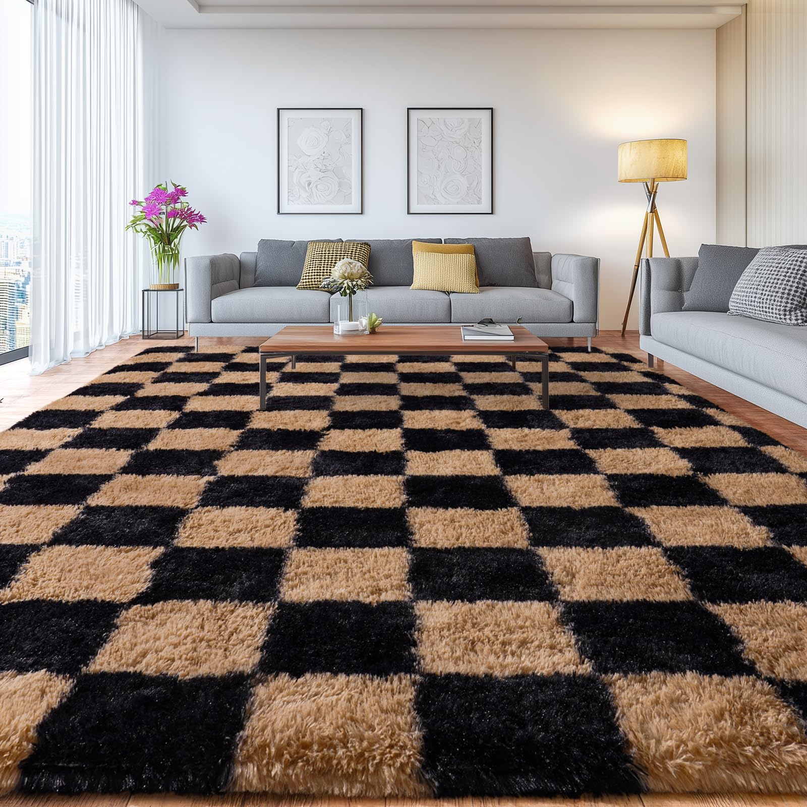 Upgrade Non-Slip Plush Rugs for Living Room, Soft Shaggy Carpets for Living Room, Fuzzy Rugs for Kids' Room, Perfect Decor for Modern Home Tie Dye Camel 8x10 Feet