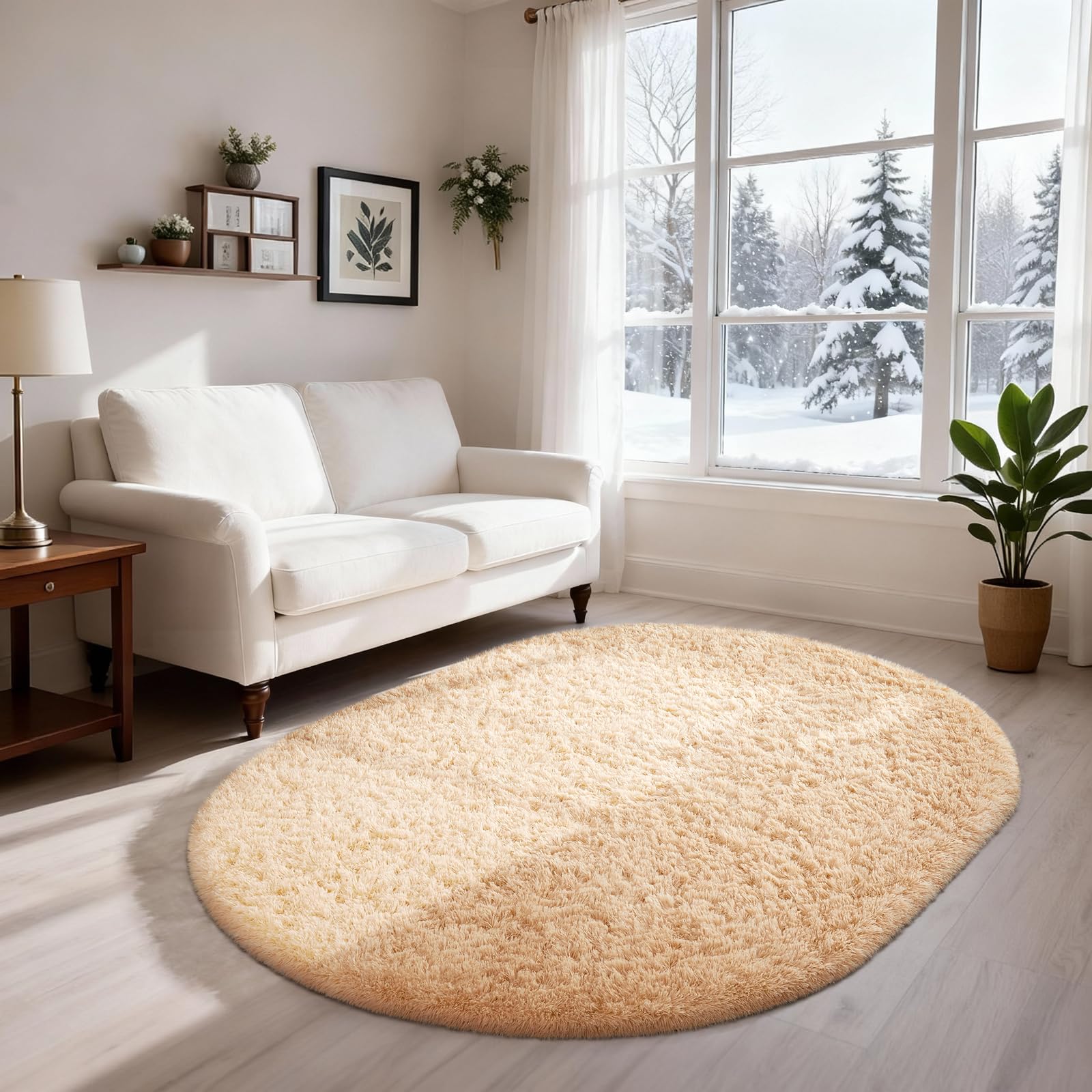 Ophanie 8x10 Area Rugs for Living Room, Upgrade Non-Slip Fluffy Soft Large Shag Bedroom Carpet, Ivory Big Indoor Thick Nursery Rug, Carpets for Boy and Girls Room Dorm Home Decor Aesthetic