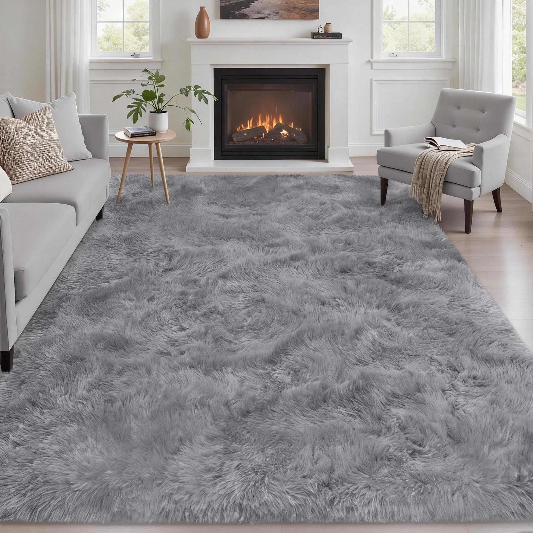 8x10 Area Rugs for Living Room Bedroom: Ultra Soft Fluffy Shag Rug Upgrade Non-Slip Non-Shedding Large Fuzzy Plush Carpet Indoor Floor Carpets for Kids Room Playroom Nursery Dorms Home Decor Black