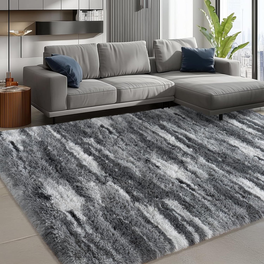 Shag Rugs for Living Room 8x10, Ultra Soft Abstract Grey Big Fuzzy Rugs for Bedroom, 8 x 10 Fluffy Shaggy Plush Carpet Girls Kids Room Dorm Upgrade Non-Slip