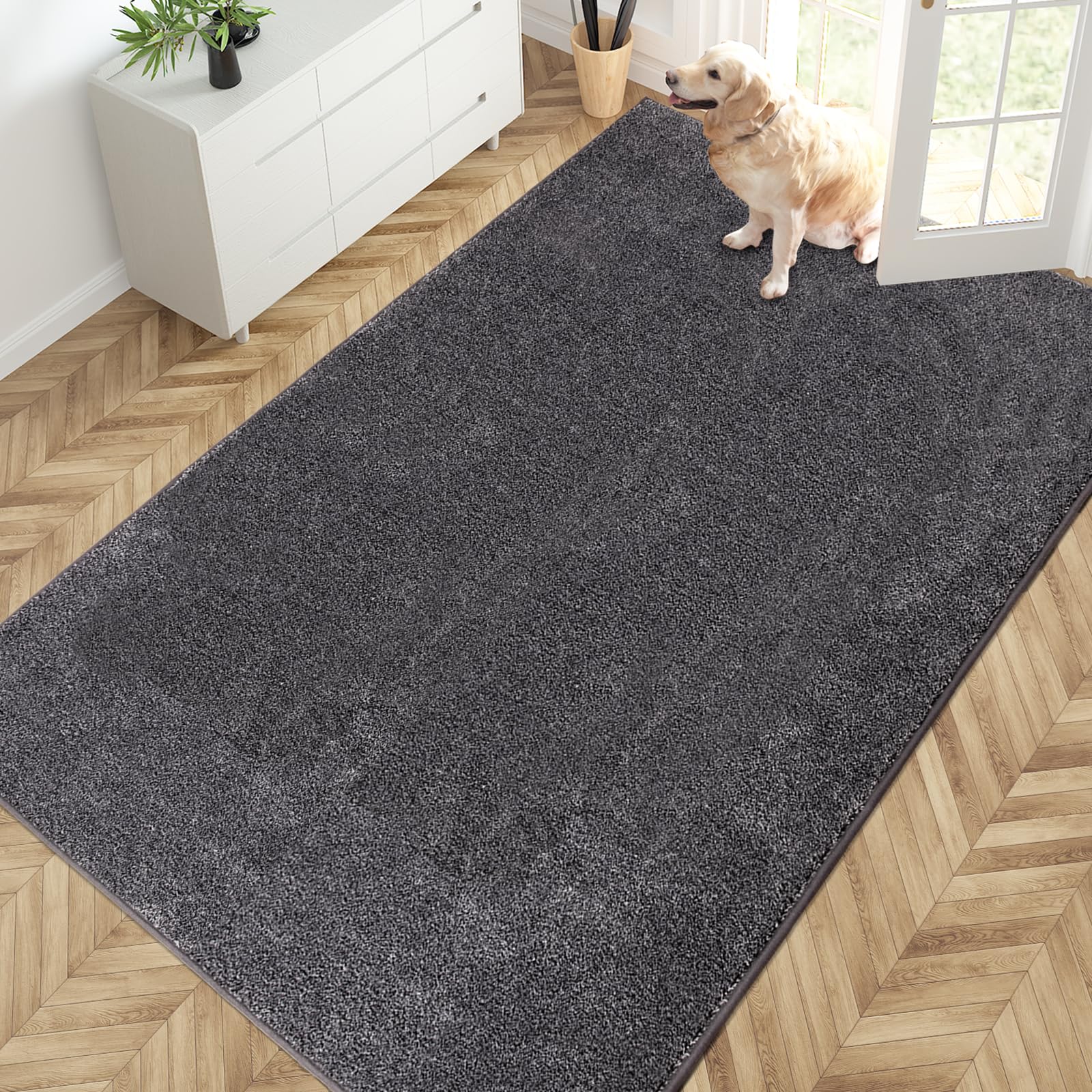 PURRUGS Dirt Trapping Door Mat 24" x 35.5", Non-Slip Machine Washable Entryway Rug, Dog Doormat, Indoor Front Door Mat, Super Absorbent Entry Rug for Muddy Shoes & Paws, Charcoal
