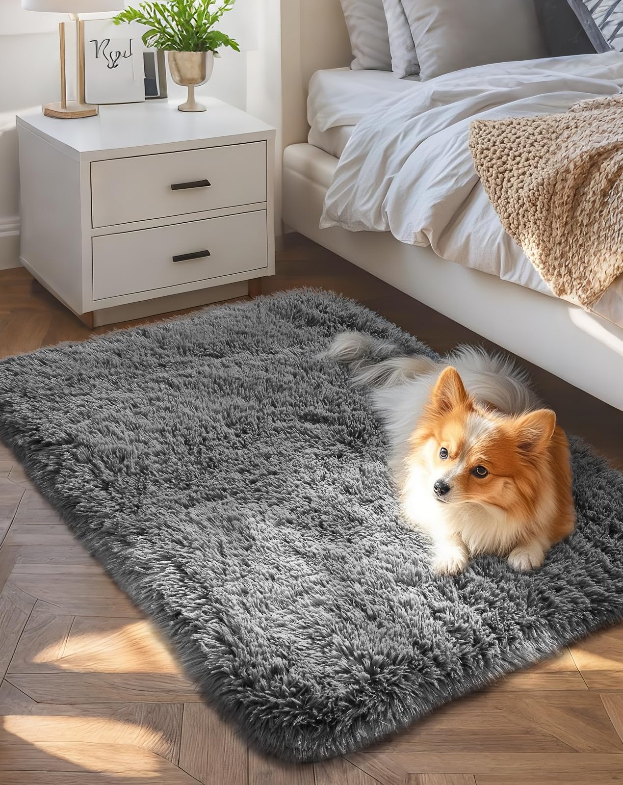 Ophanie 8x10 Area Rugs for Living Room, Upgrade Non-Slip Fluffy Soft Large Shag Bedroom Carpet, Ivory Big Indoor Thick Nursery Rug, Carpets for Boy and Girls Room Dorm Home Decor Aesthetic