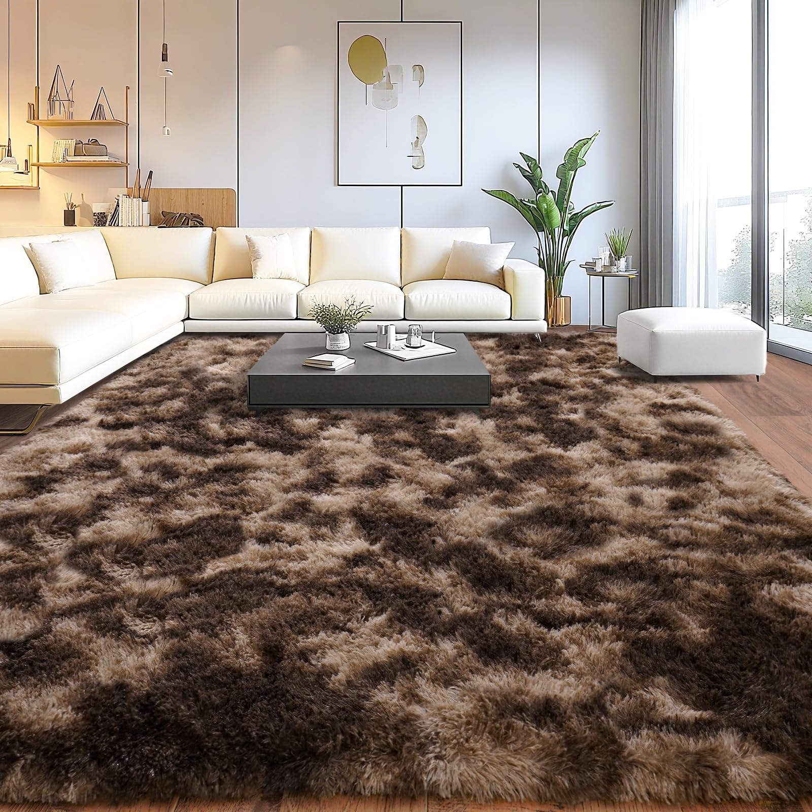 Upgrade Non-Slip Plush Rugs for Living Room, Soft Shaggy Carpets for Living Room, Fuzzy Rugs for Kids' Room, Perfect Decor for Modern Home Tie Dye Camel 8x10 Feet