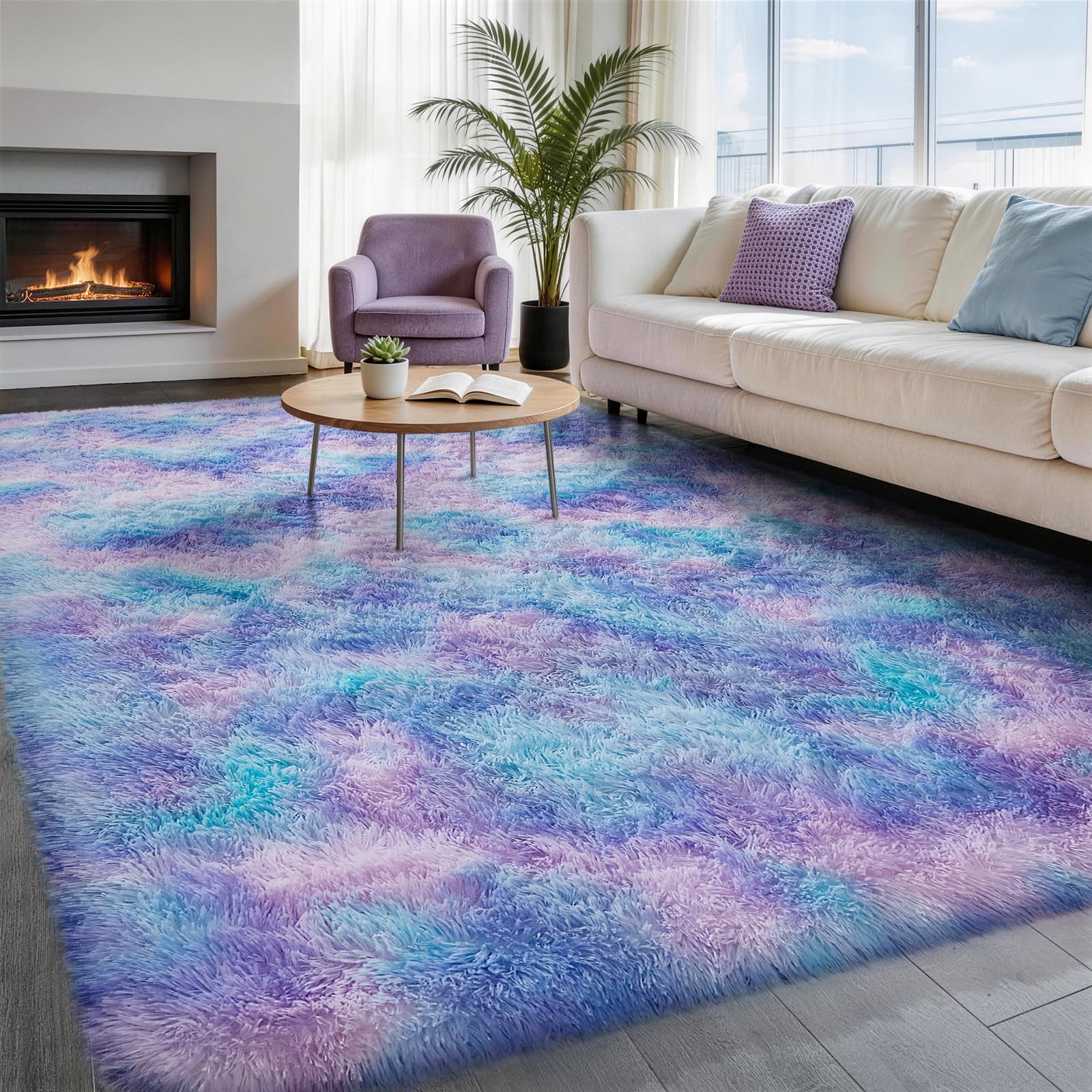 Ophanie 8x10 Area Rugs for Living Room, Upgrade Non-Slip Fluffy Soft Large Shag Bedroom Carpet, Ivory Big Indoor Thick Nursery Rug, Carpets for Boy and Girls Room Dorm Home Decor Aesthetic